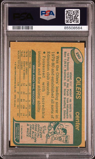 Graded 1980 Topps Wayne Gretzky #250 2nd Year Hockey Card PSA 7 Mint