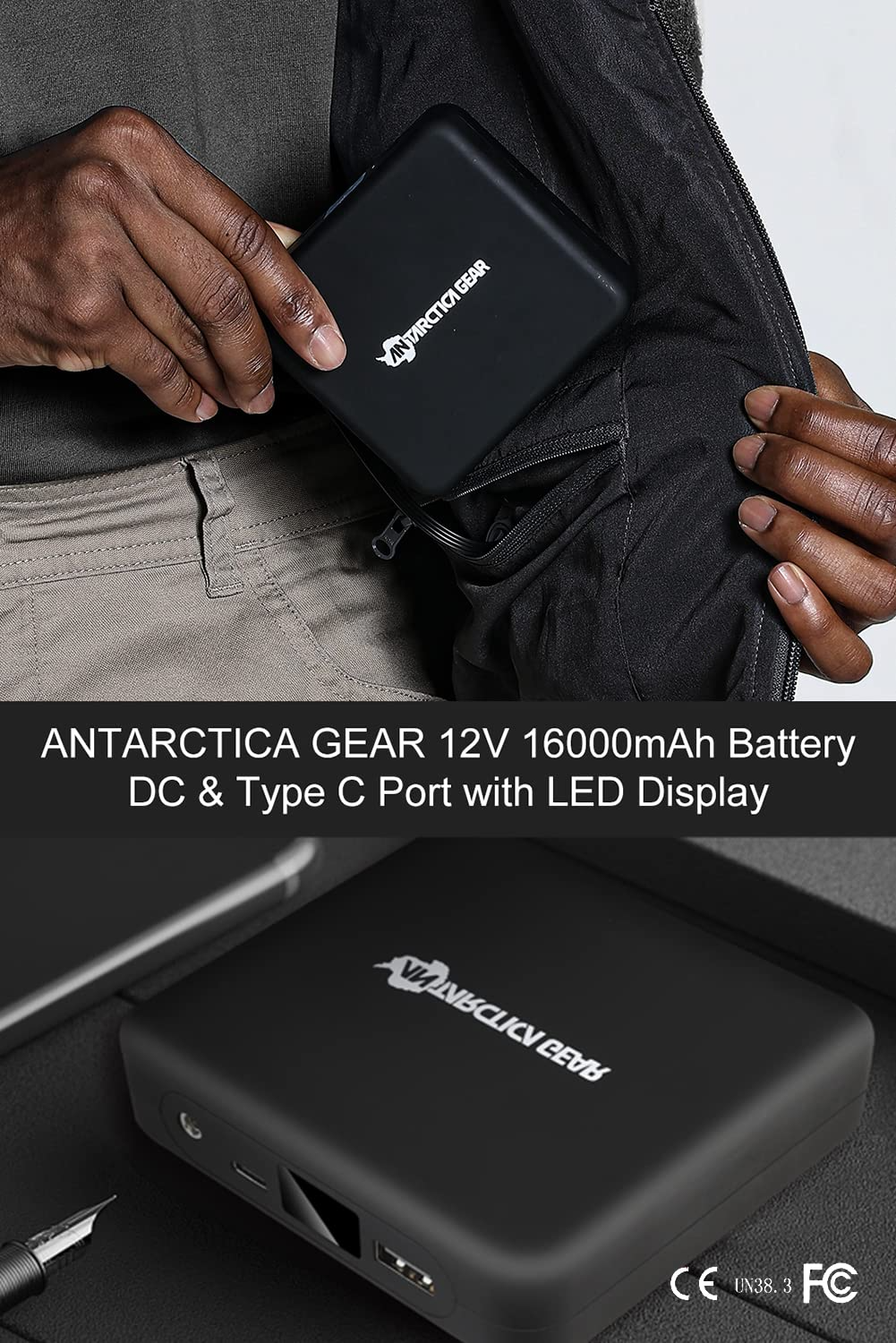 ANTARCTICA GEAR Fleece Heating Jacket, Fit Zip Hood Winter Jacket For Men