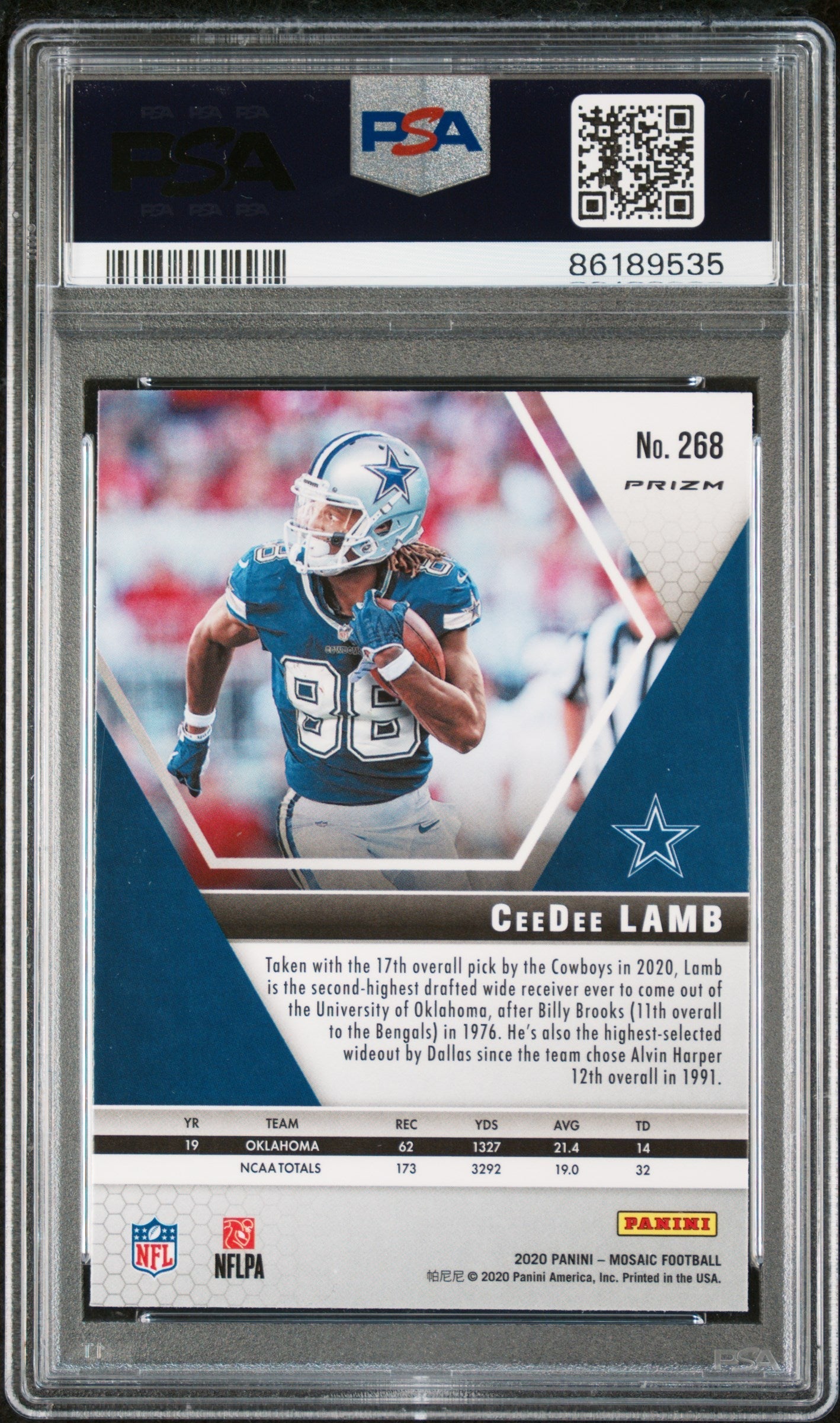 Graded 2020 Panini Mosaic CeeDee Lamb #268 Reactive Orange Rookie RC Football Card PSA 10 Gem Mint