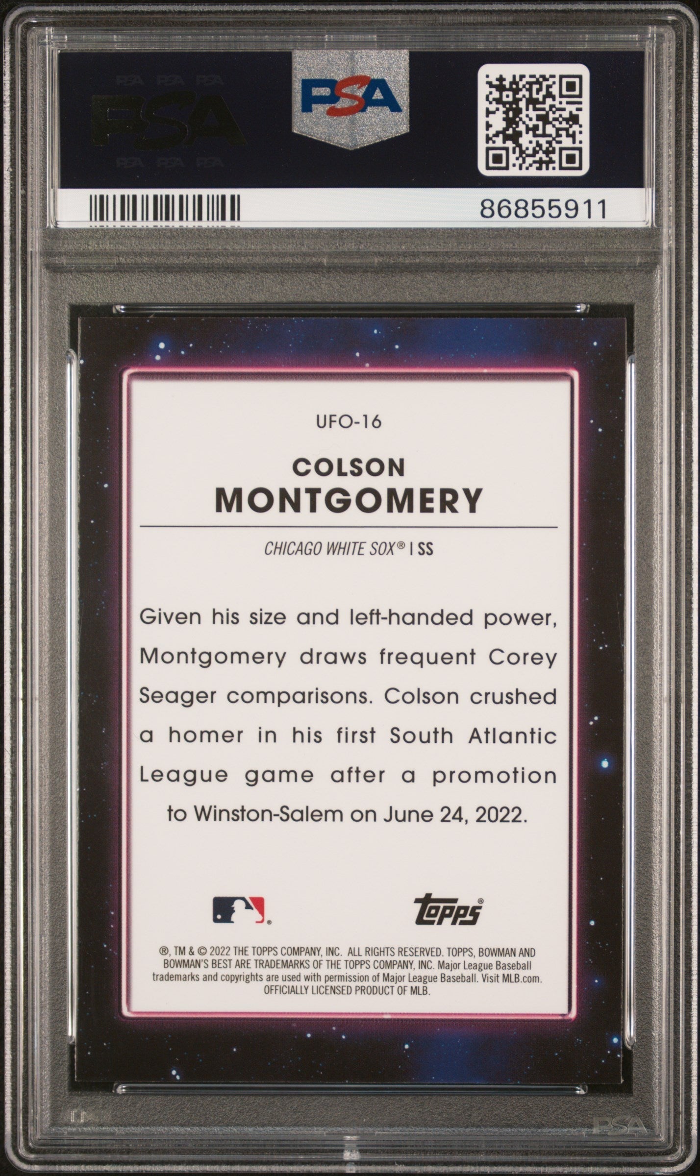 Graded 2022 Topps Bowmans Best Colson Montgomery #UFO16 UFO Rookie RC Baseball Card PSA 10 Gem Mint