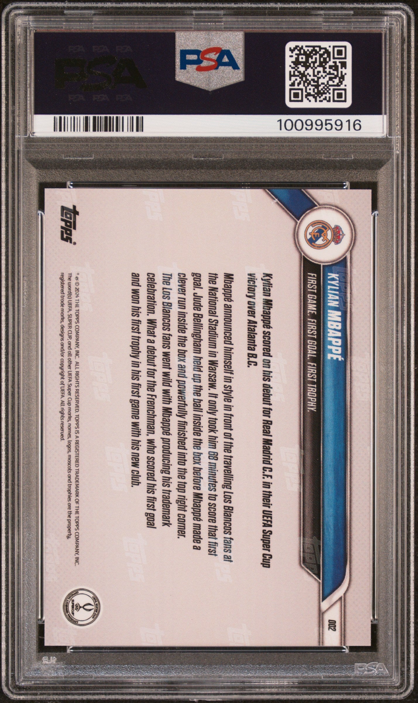 Graded 2024 Topps Now Champions League Kylian Mbappe #2 Soccer Card PSA 9 Mint
