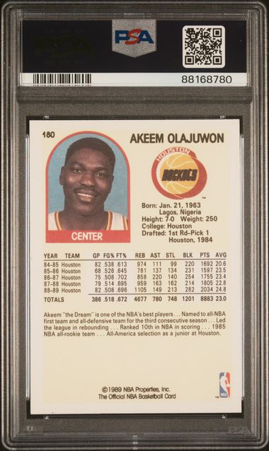 Graded 1989 Hoops Hakeem Akeem Olajuwon #180 Basketball Card PSA 10 Gem Mint