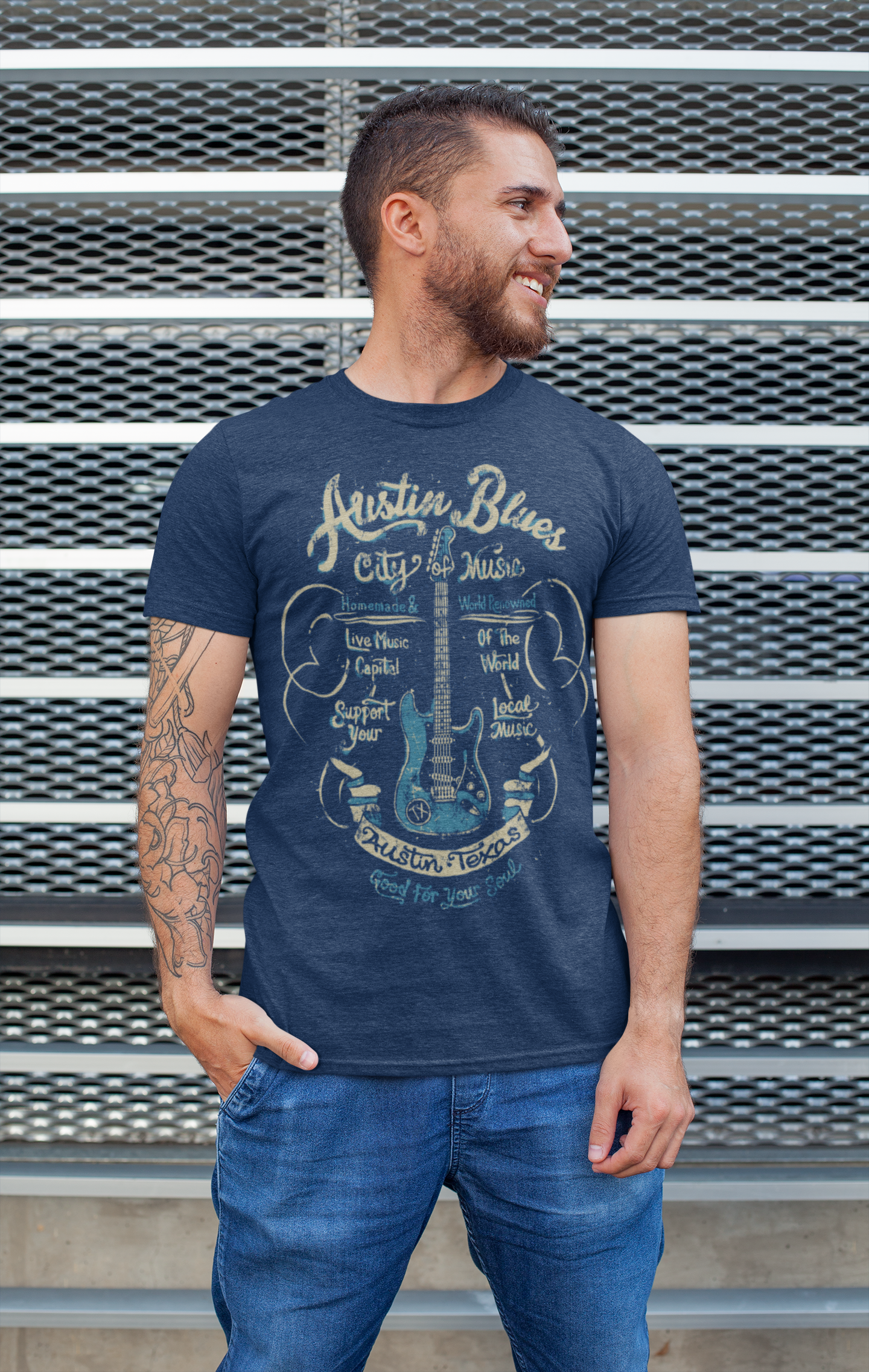 Men's Austin Blues Music Guitar T-Shirt