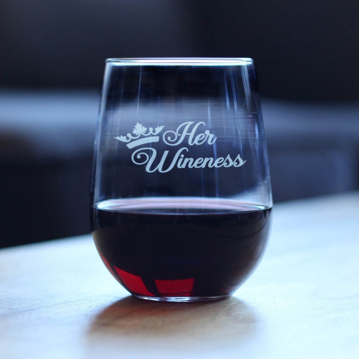 Her Wineness – Cute Funny Stemless Wine Glass, Large 17 Ounces, Etched Sayings, Gift Box
