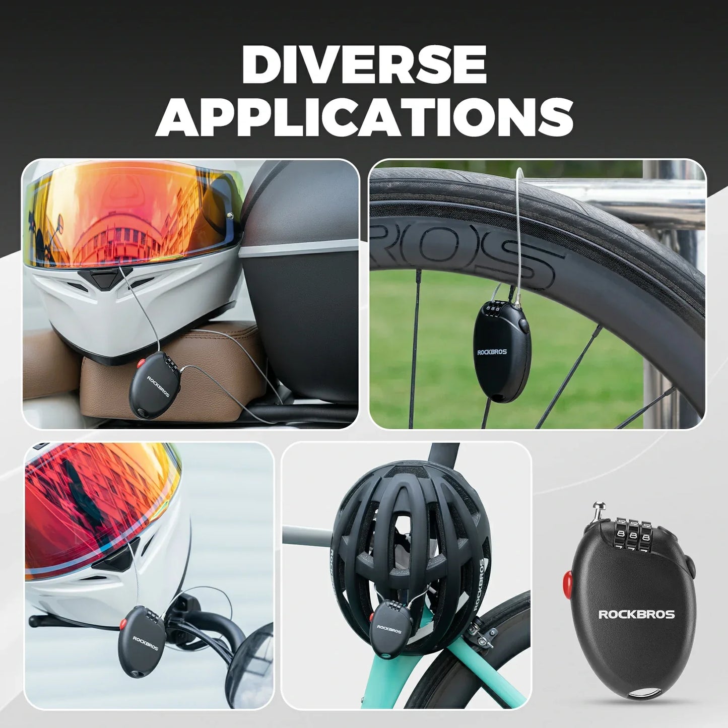 High Security Helmet Lock 60cm Steel Cable Combination Bike Lock