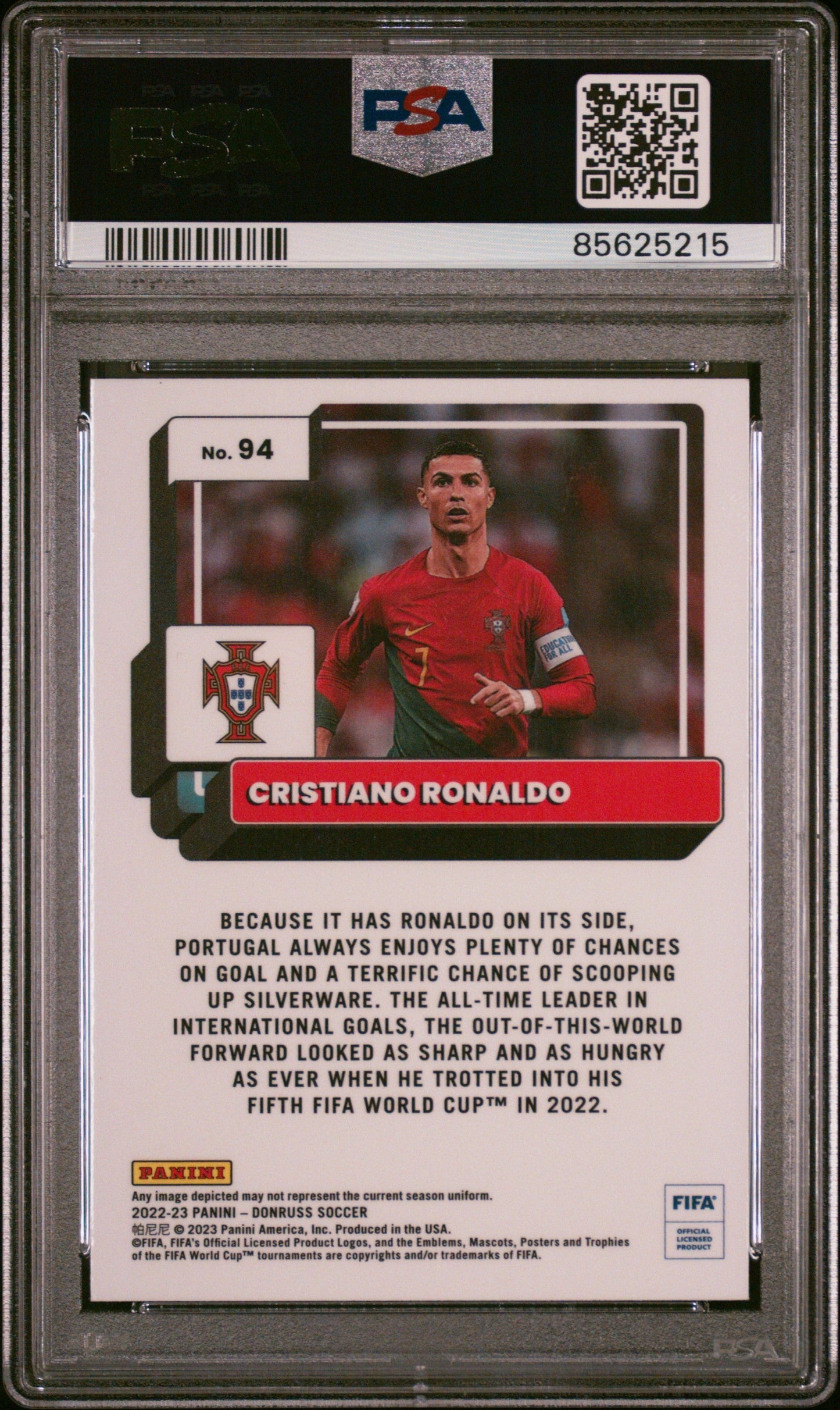 Graded 2022 Donruss FIFA Cristiano Ronaldo #94 Optic Soccer Card PSA 10 Gem Mint