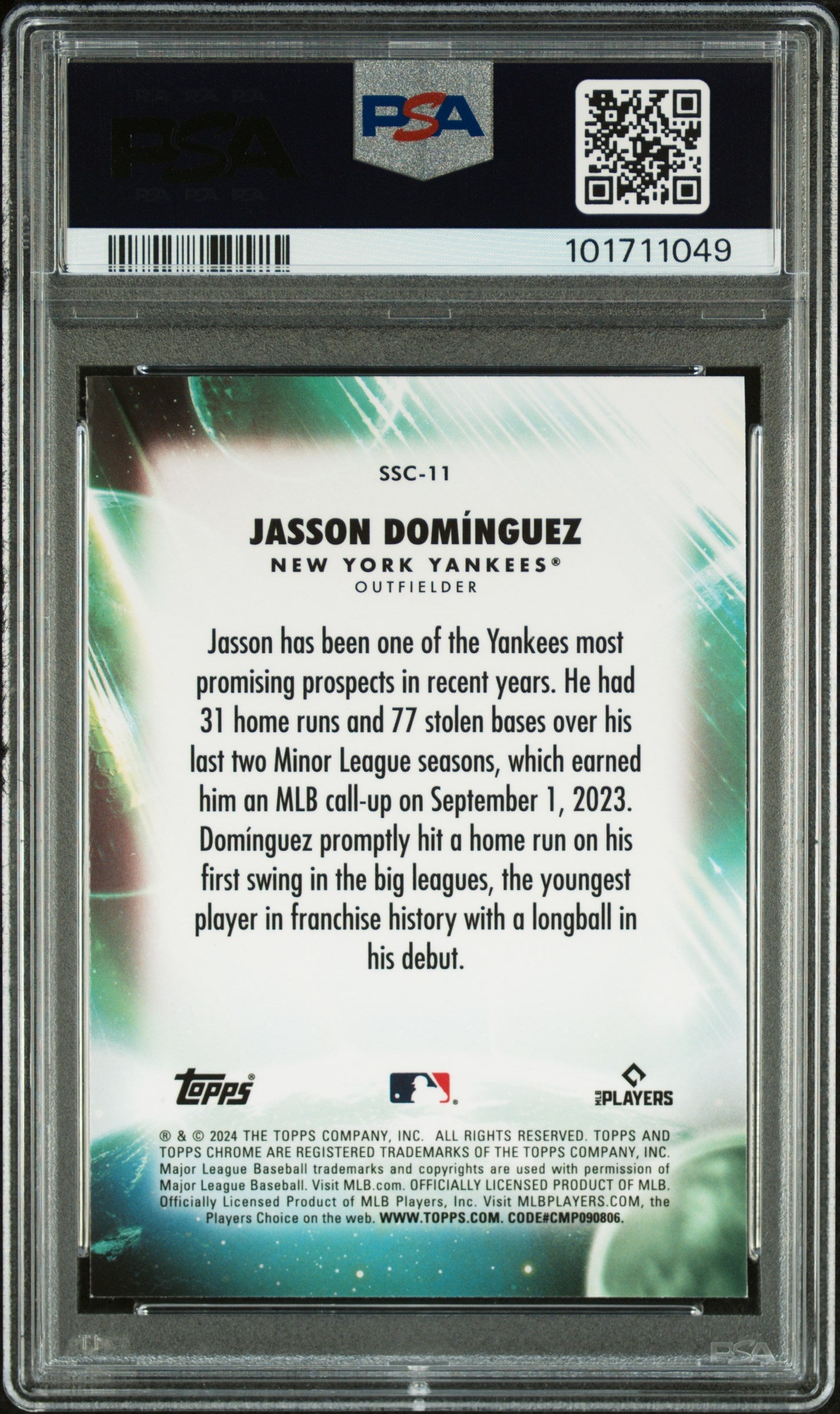 Graded 2024 Topps Chrome Update Jasson Dominguez #11 Stratospheric Stars Rookie RC Baseball Card PSA 10 Gem Mint