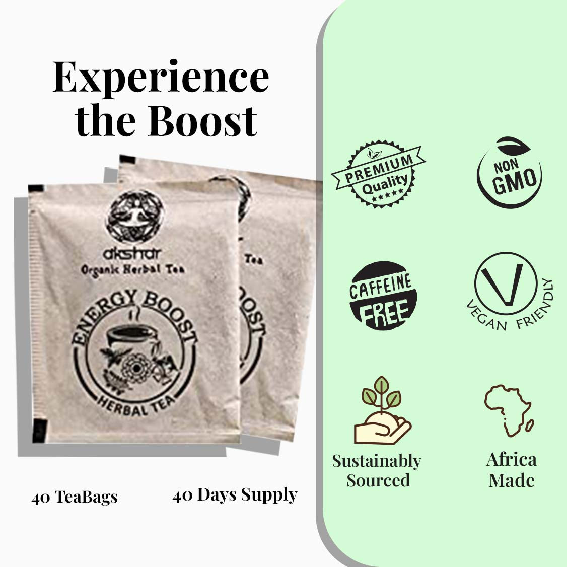 Energy Boost Tea (80 Tea Bags) Blend of Marigold (Calendula Flower) Moringa (Oleifera) Peppermint, Hibiscus Tea Energy Tea Caffeine Free