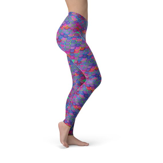 Pink Purple Mermaid Scale Leggings - 4-Way Stretch Athletic Tights