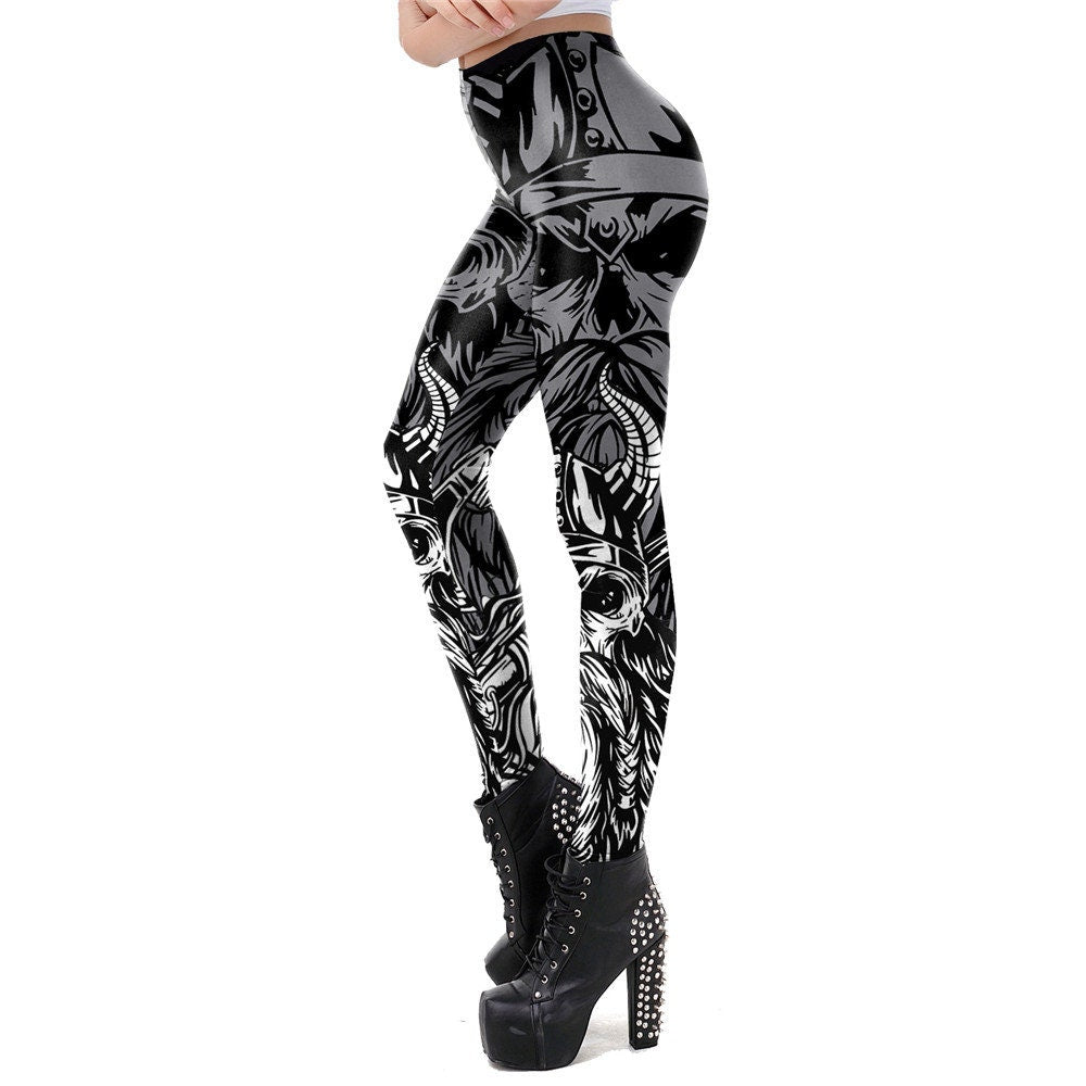 Viking Skull Print Leggings | Yoga Pants | Dark Skull Stretchy