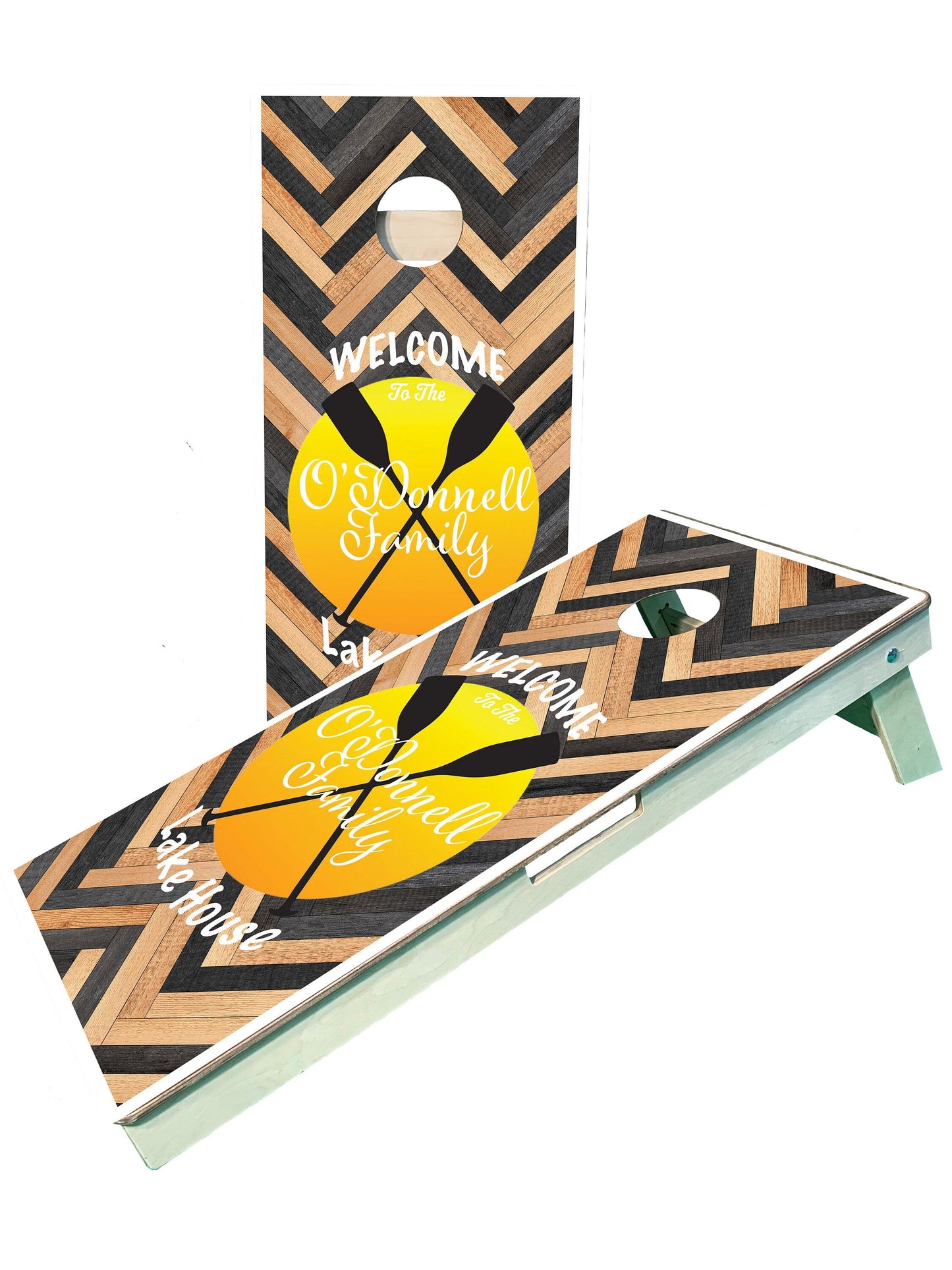 Lake house Cottage Monogram/Last name/ Established Cornhole Boards