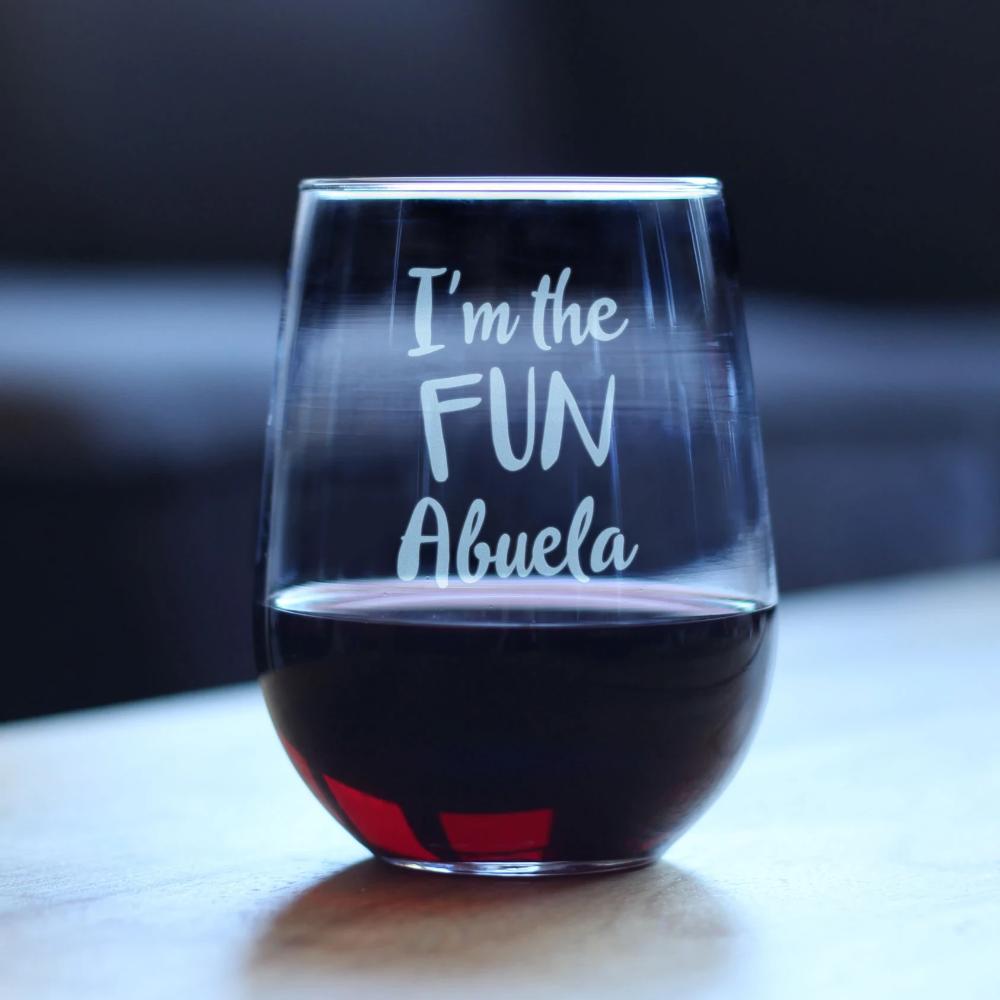 I'm the Fun Abuela - 17 Ounce Stemless Wine Glass