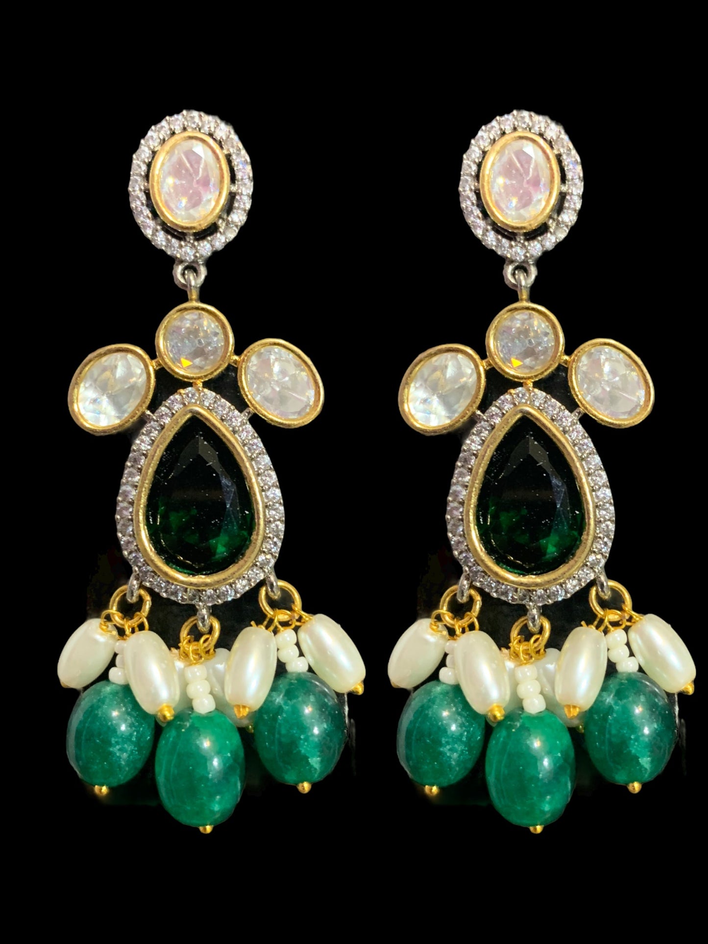 C206 Wajeeha polki choker with pearls and green blue beads ( READY TO SHIP)