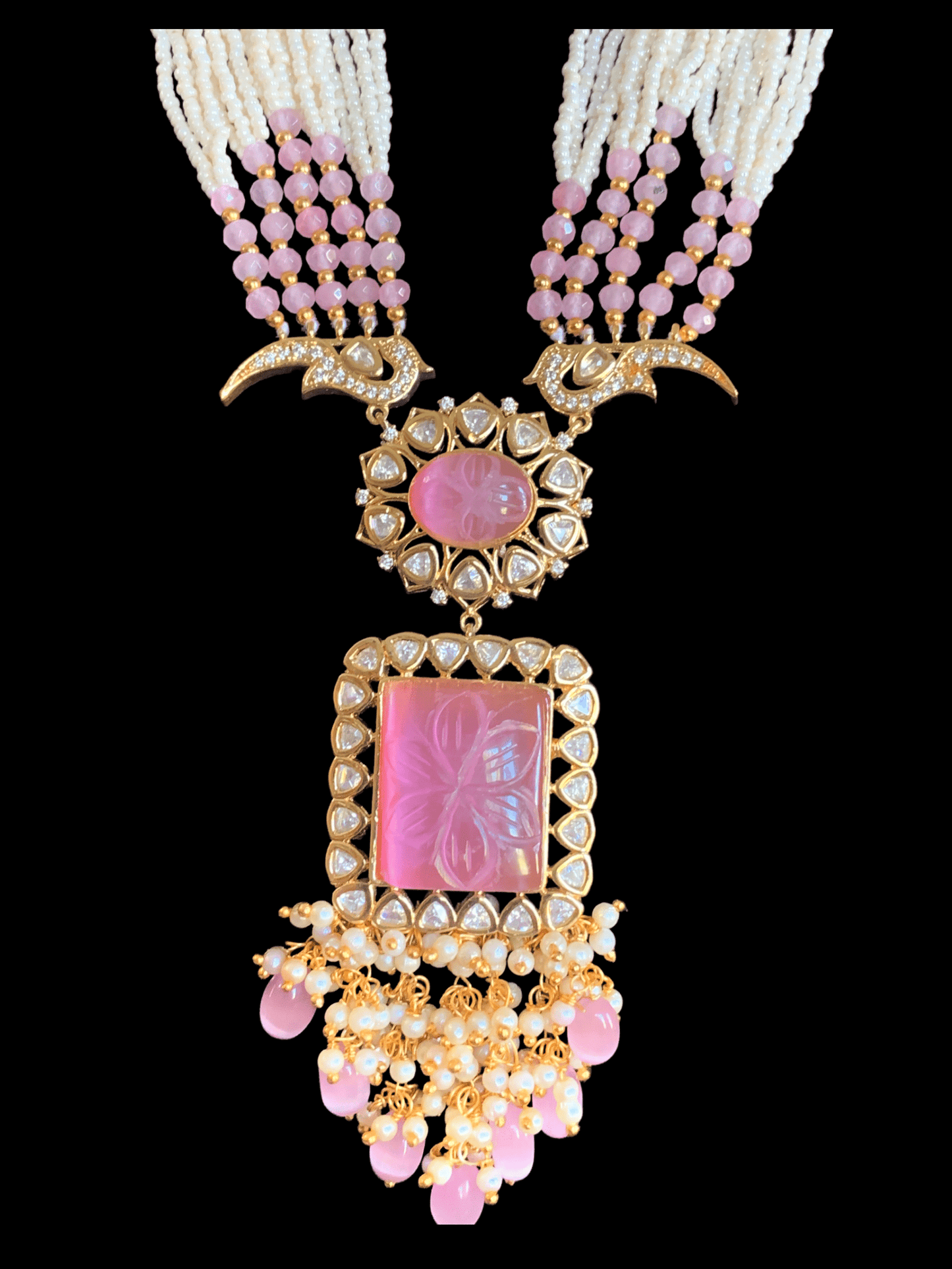 LN93 Mithali high quality cz polki necklace set -pink( READY TO SHIP)
