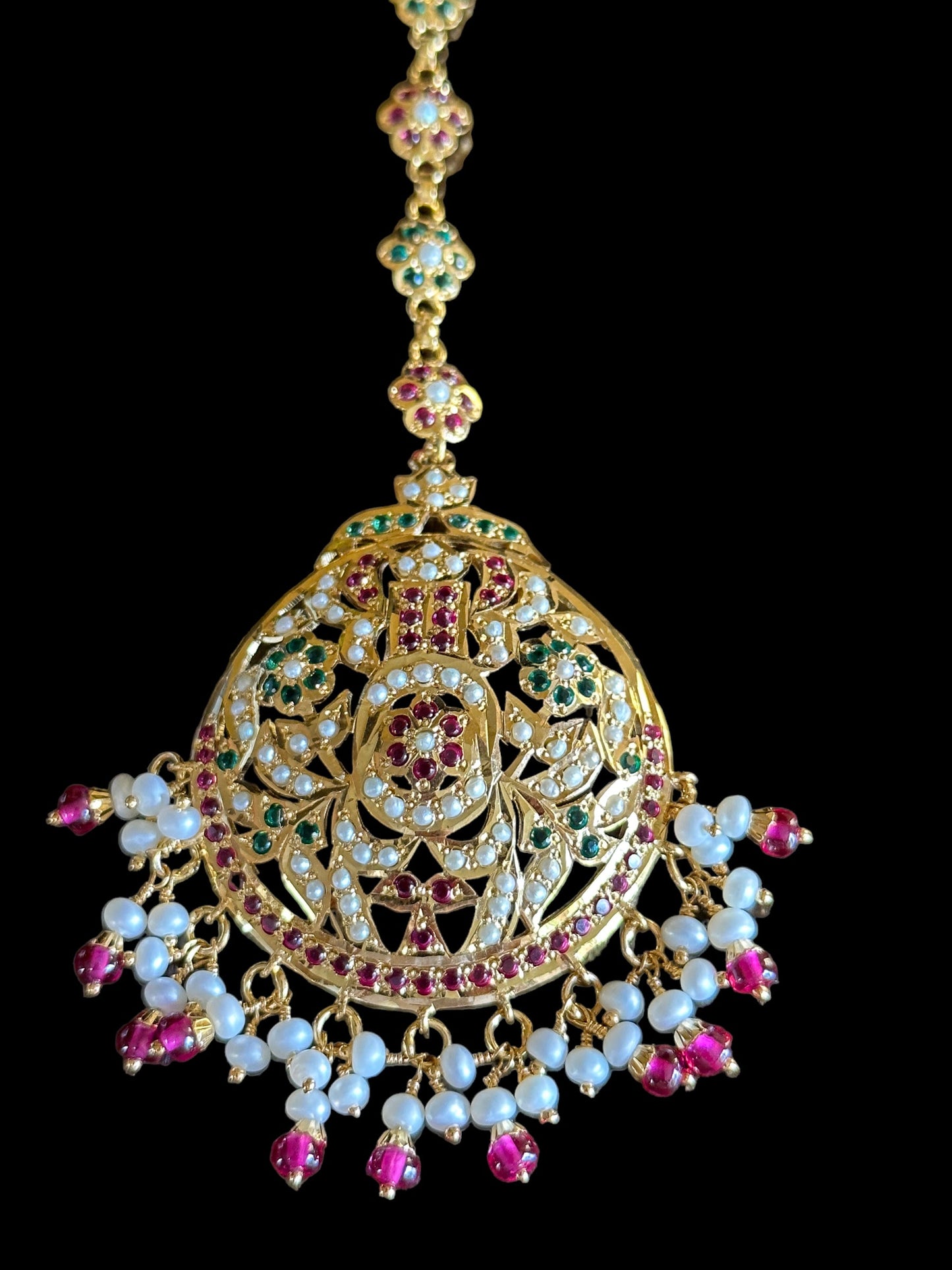 Ruby emerald with pearl tika in gold plated silver ( SHIPS IN 4 WEEKS )
