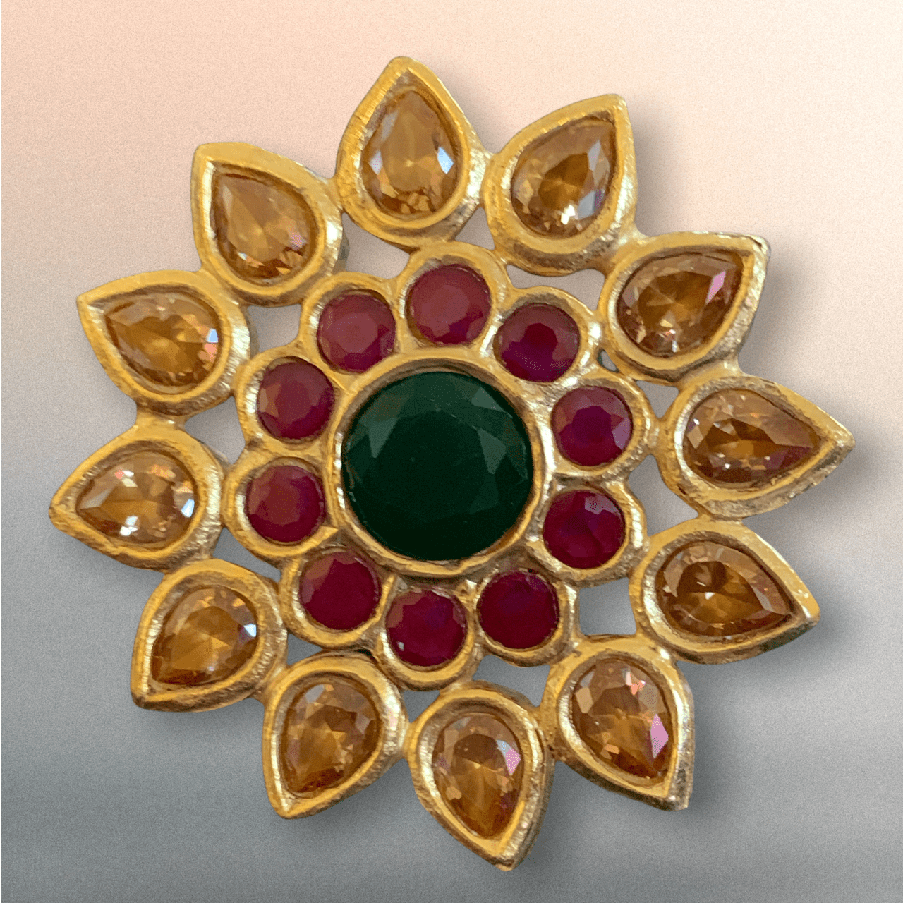 DJR36 Kundan ring red green with golden stones ( READY TO SHIP)