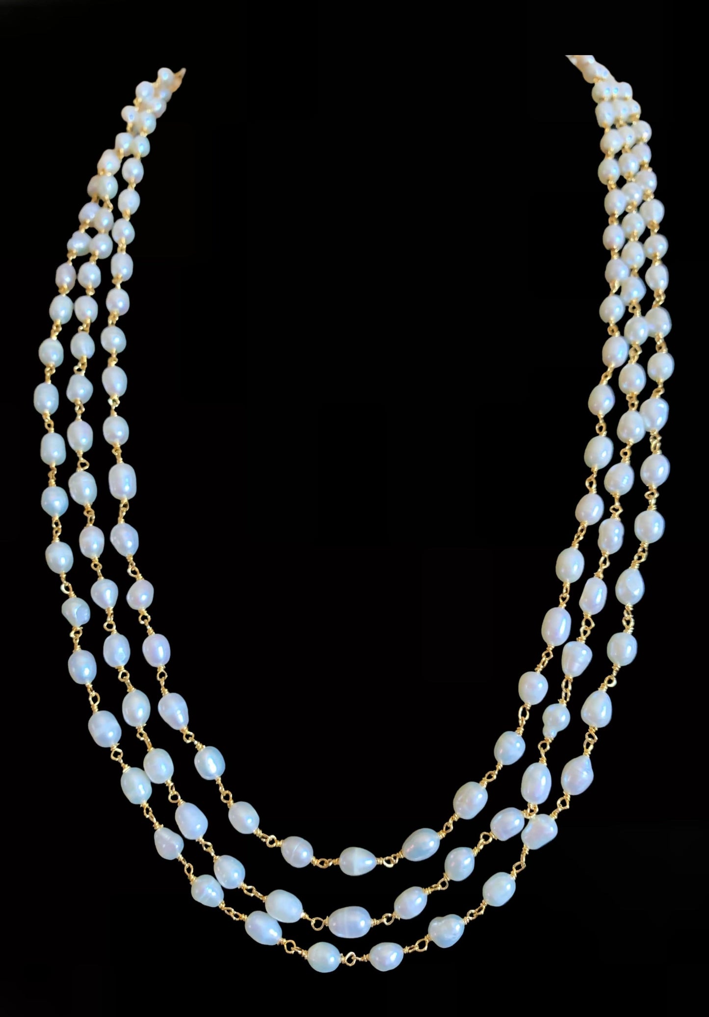 DNS116 Three layered fresh water pearl mala (SHIPS IN 2 WEEKS)