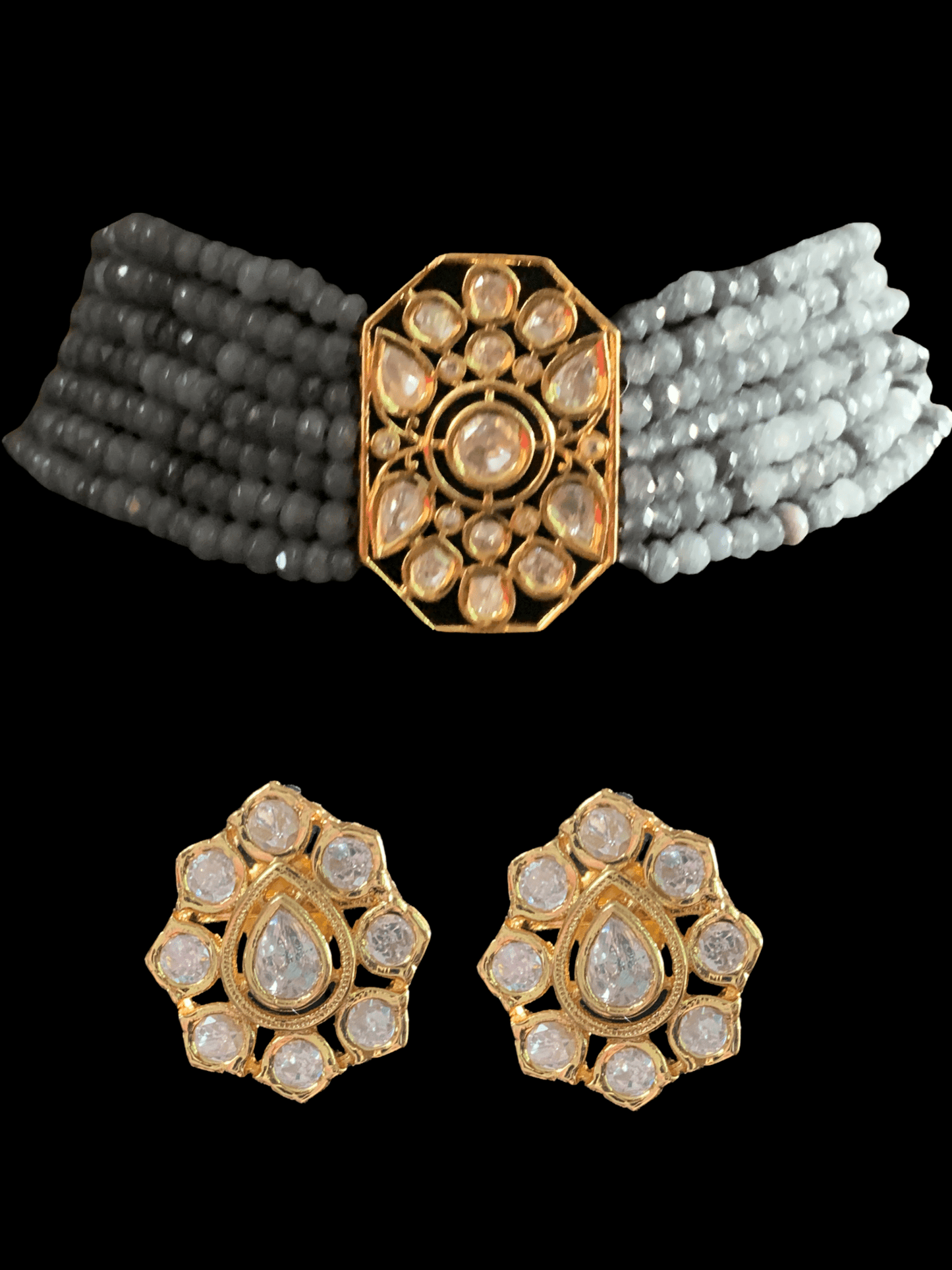 C42 Adya choker in grey beads ( READY TO SHIP )