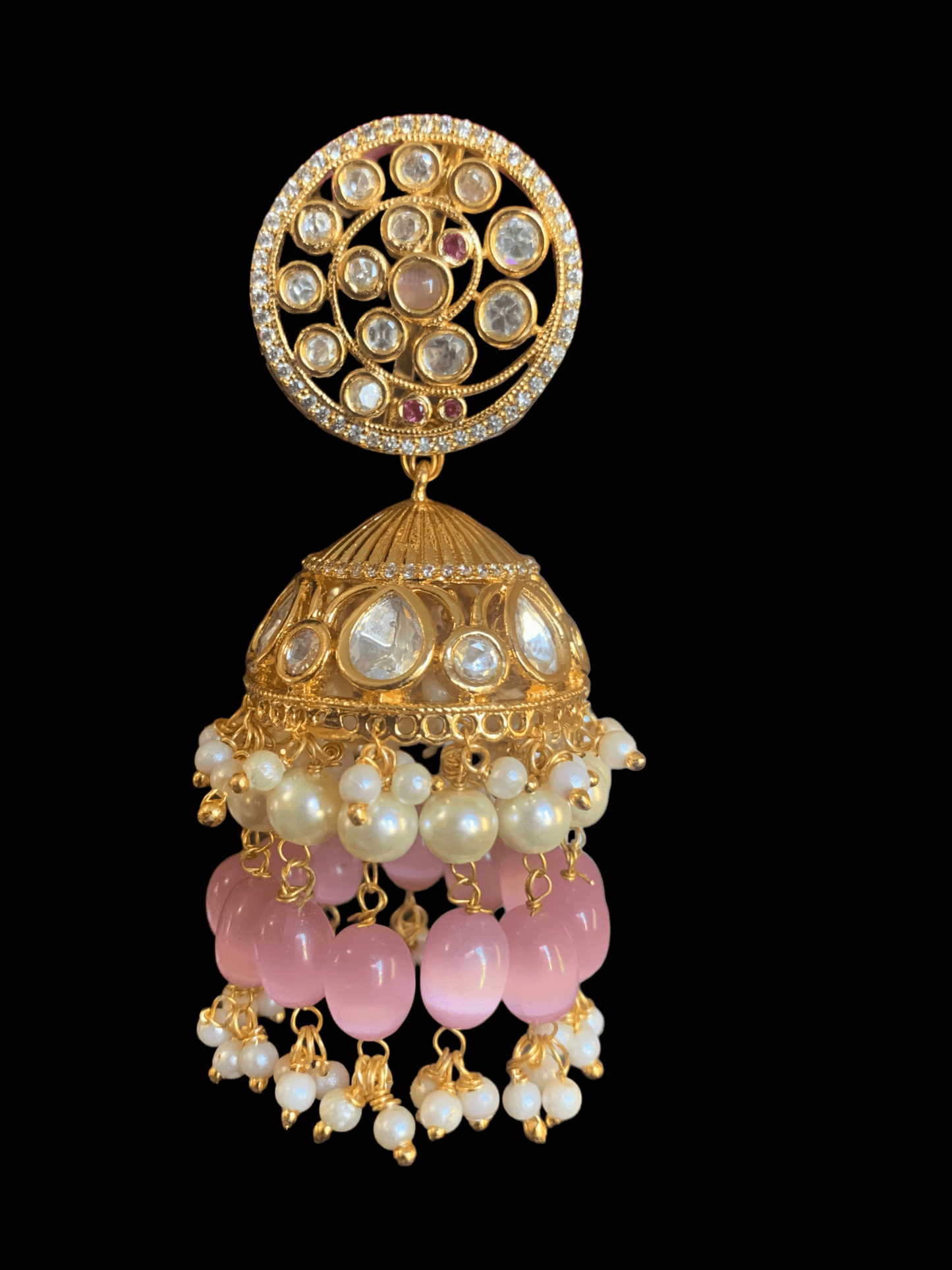 DER251 Shamini polki jhumka - pink ( READY TO SHIP )
