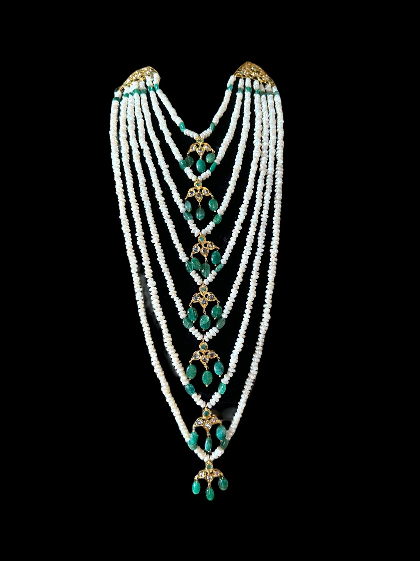 SAT81 Hyderabadi satlada in emerald beads and fresh water pearls (SHIPS IN 2 WEEKS )
