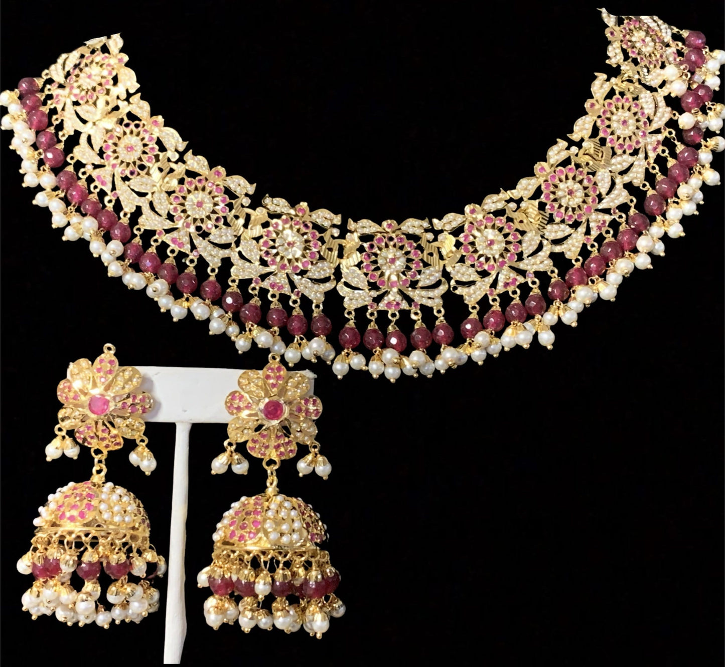 NS163 Rashmika jadau necklace with jhumka ( rubies ) ( READY TO SHIP )