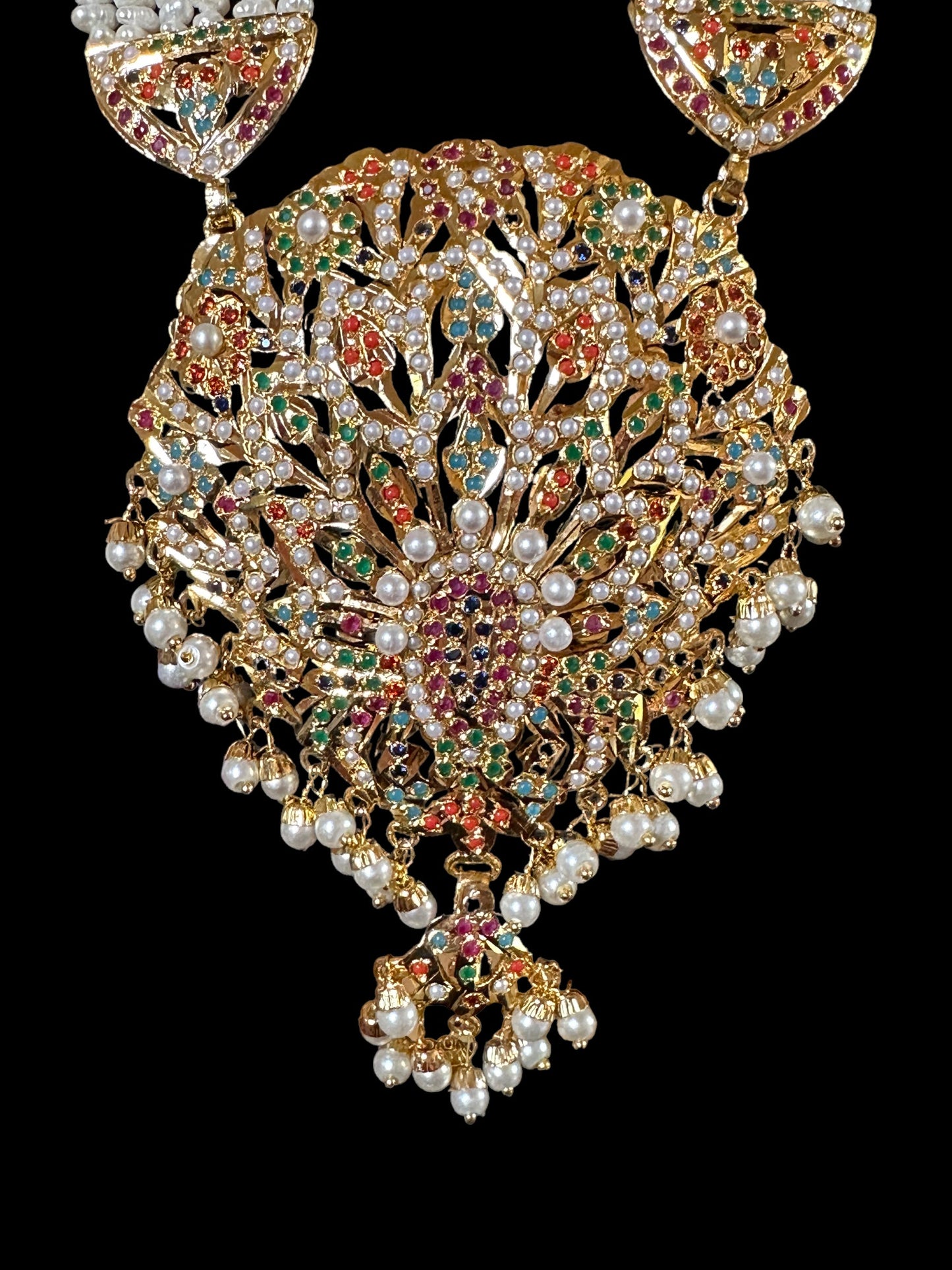 LN208 punjabi Jadau Rani haar in fresh water pearls ( READY TO SHIP )