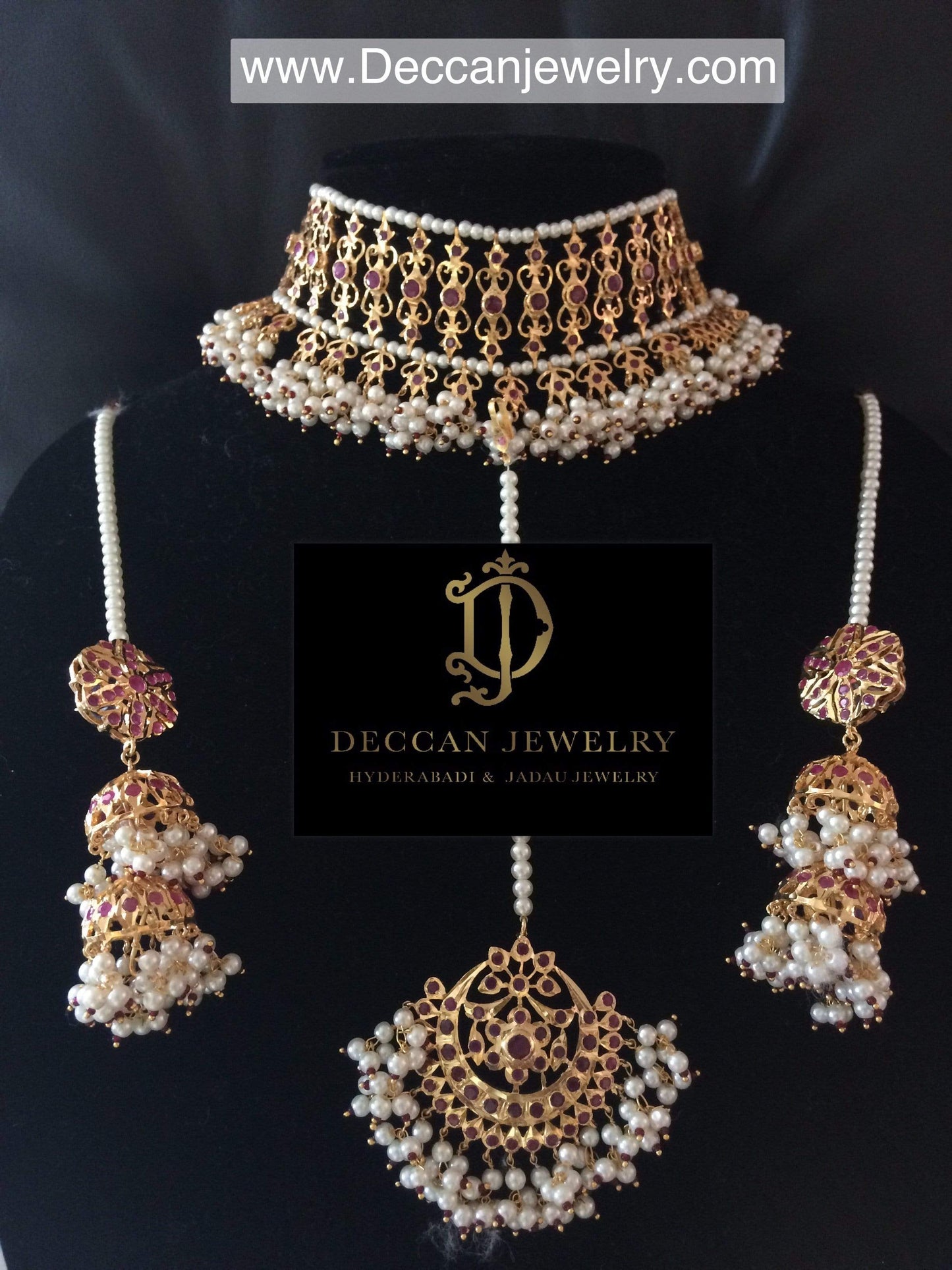 C14 Viya bridal choker set in rubies and pearls (SHIPS IN 4 WEEKS )