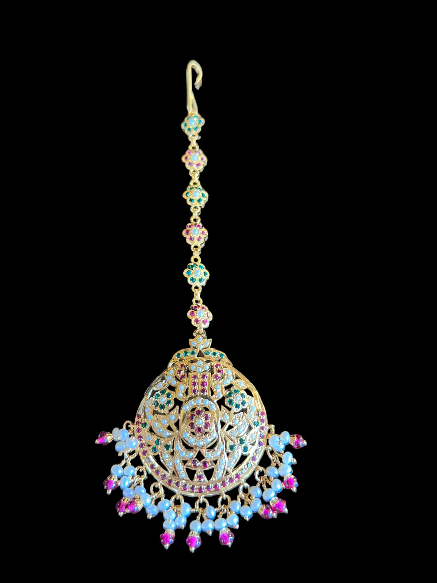 Ruby emerald with pearl tika in gold plated silver ( SHIPS IN 4 WEEKS )