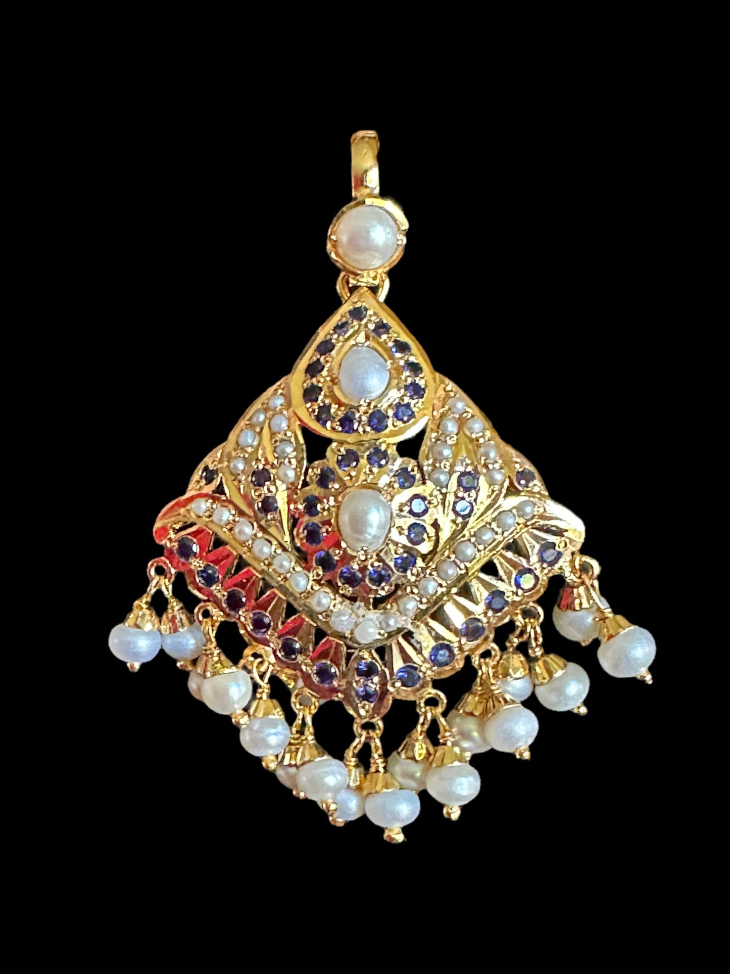 Sapphire with Fresh water pearl gold plated silver pendant set ( SHIPS IN 4 WEEKS )