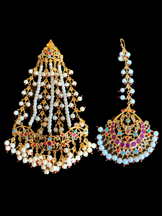 JTK6 Hira navratan  jhoomar and tika set   ( SHIPS IN 2 WEEKS )