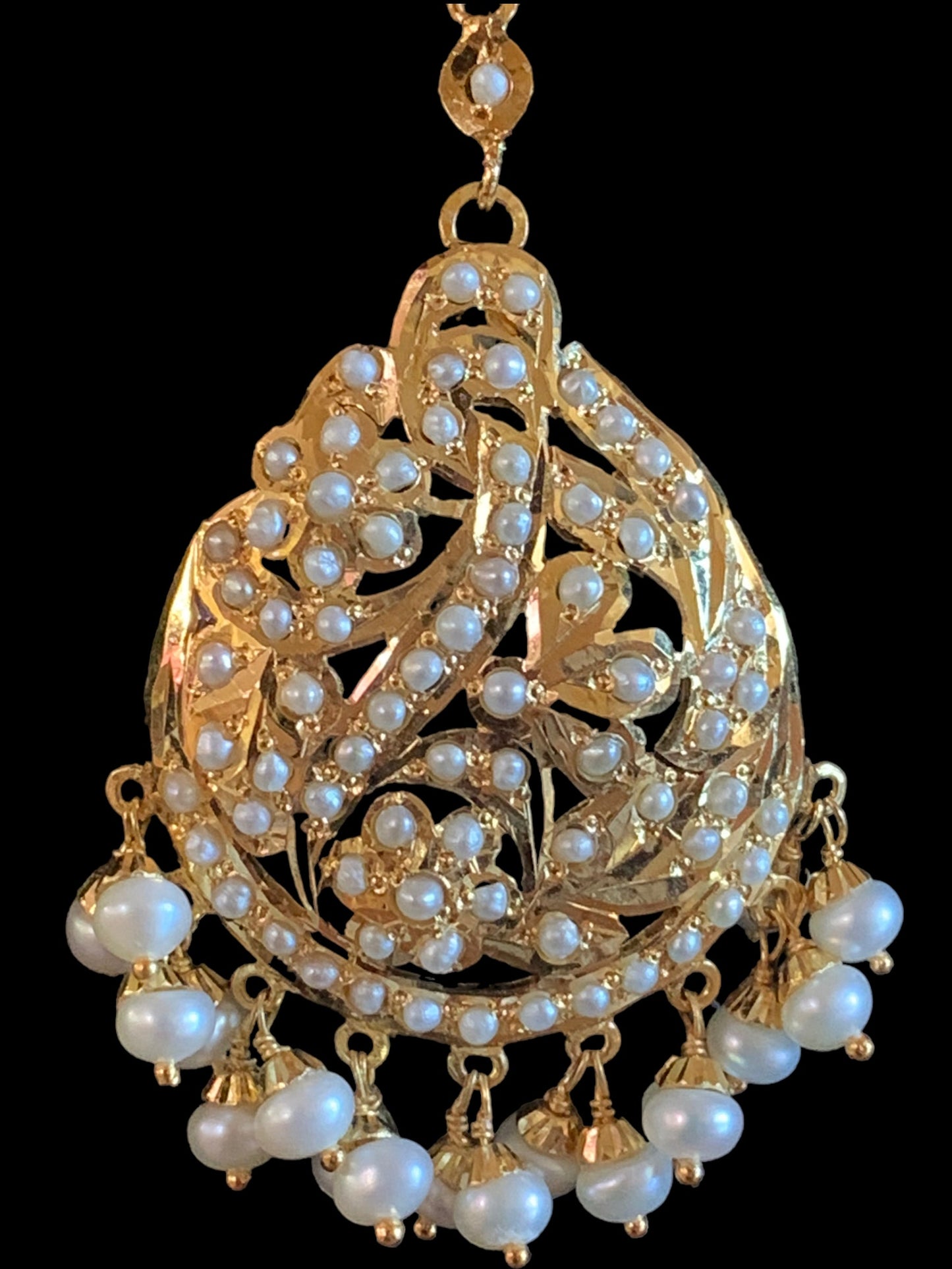 Gold plated silver tikka in fresh water pearls ( SHIPS IN 4 WEEKS  )