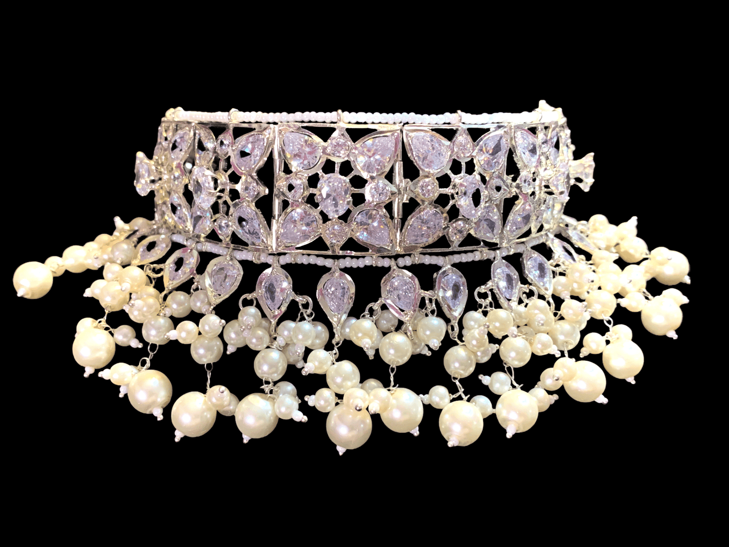 C175 Sonam jadavi lacha choker and jhumka in silver plating ( SHIPS IN 4 WEEKS )