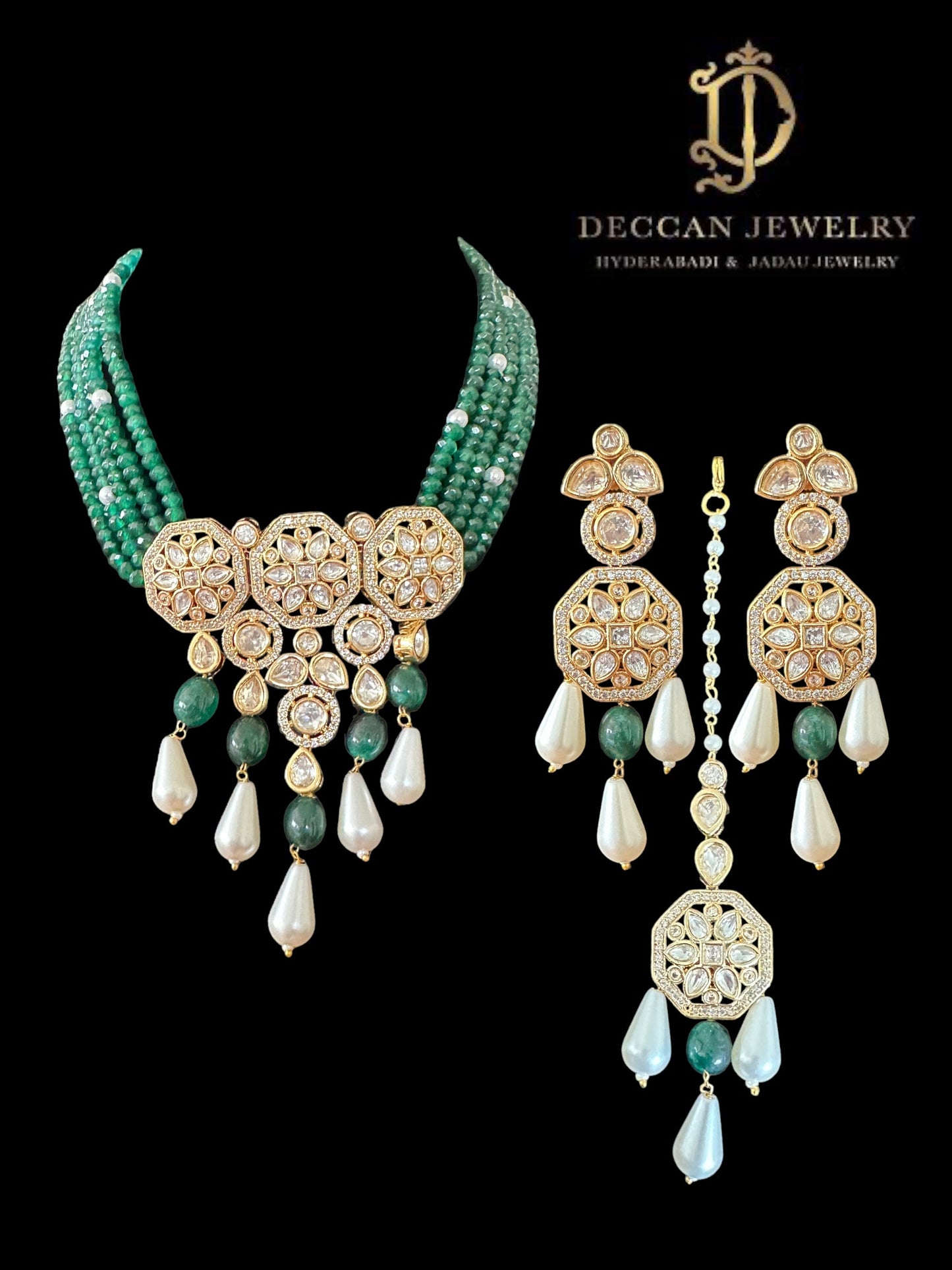 DNS6 short necklace with earrings tika in Polki ( READY TO SHIP )