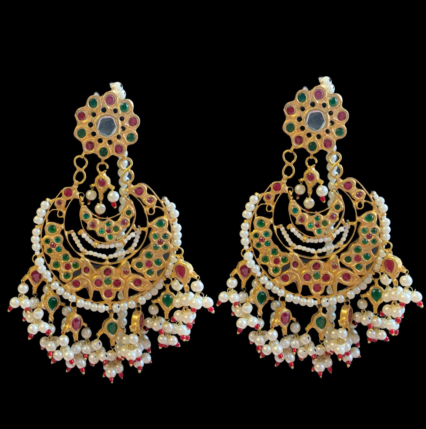 Mahira multicolor Pakistani kundan statement chandbali earrings DER19 (READY TO SHIP) )