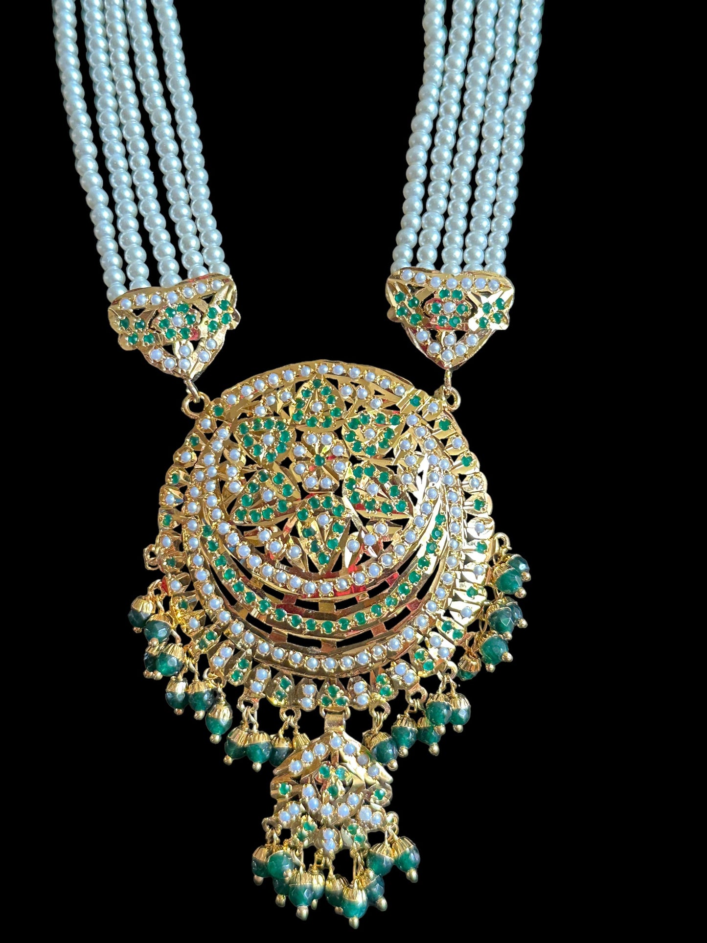 DLN9 Laiba jadau rani haar in green beads and pearls ( READY TO SHIP)