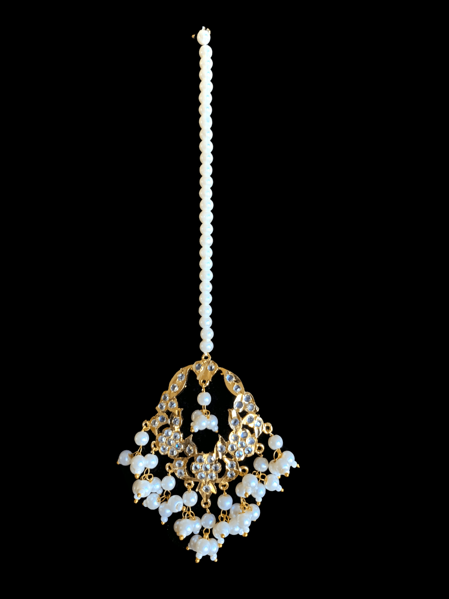 DJET21 Madhuri earrings tika set in pearls ( READY TO SHIP )