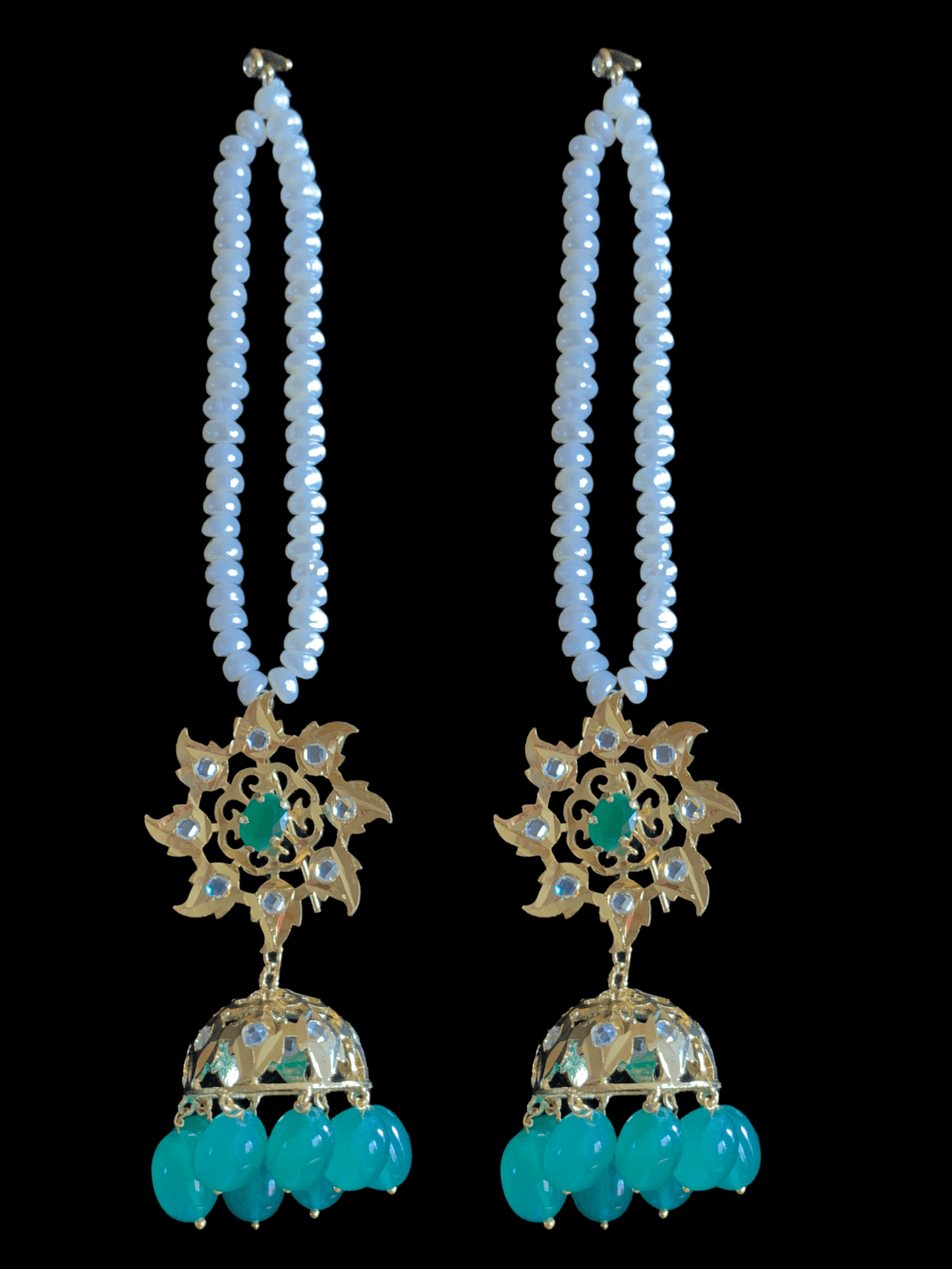 C21 Insia jadavi lacha in fresh water pearls with emerald beads (SHIPS IN 2 WEEKS )
