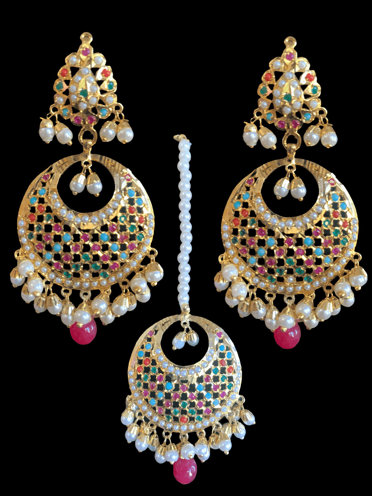 sitara navratan jadau earrings tika set ( SHIPS IN 3 WEEKS )