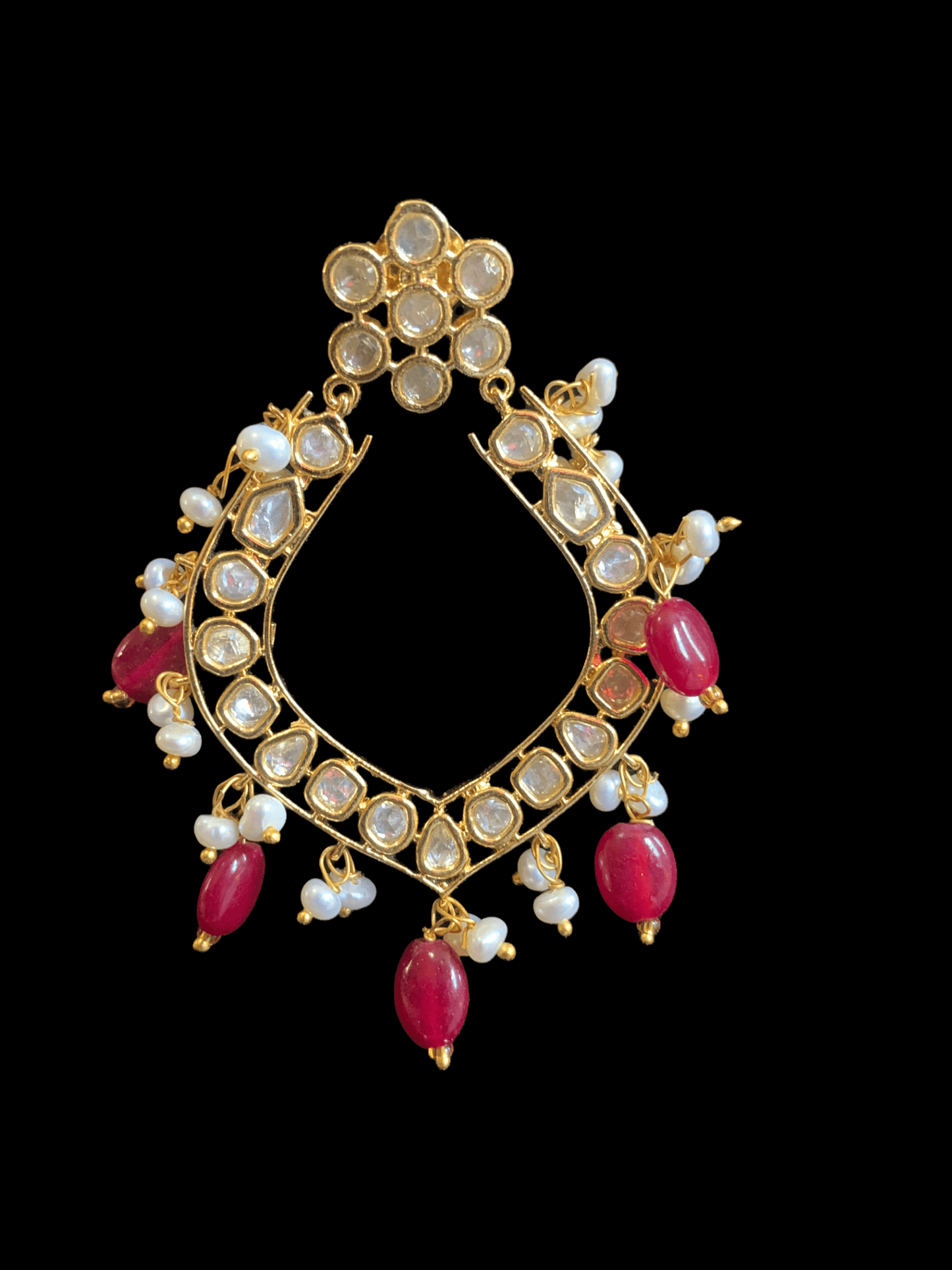 DER109 Elara polki earrings in fresh water pearls- ruby ( READY TO SHIP )