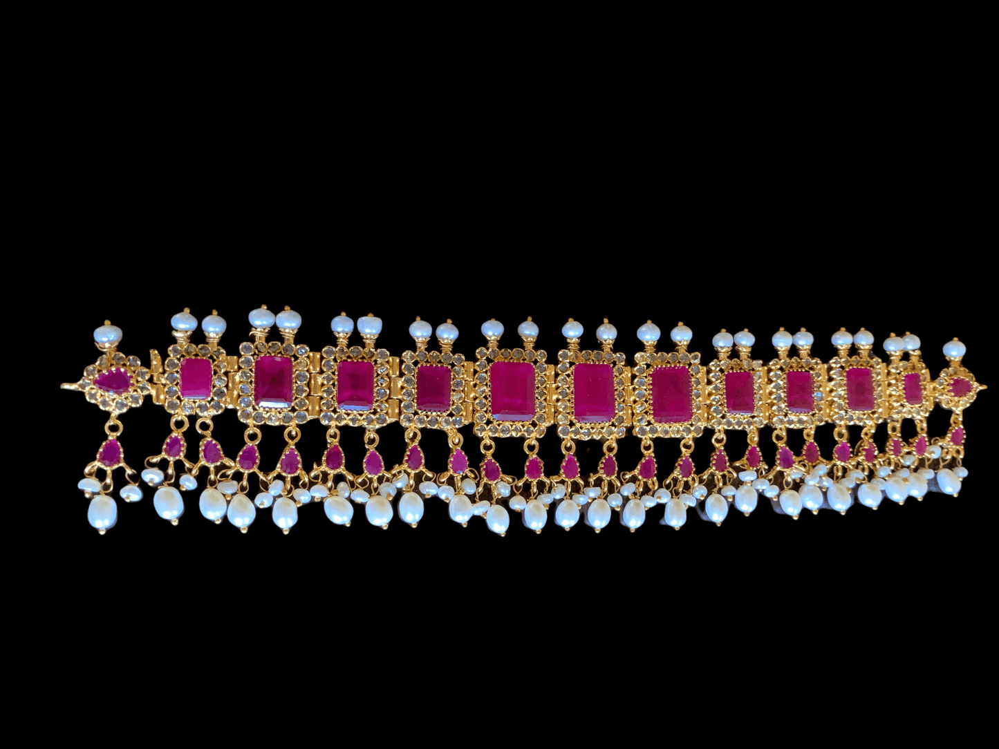 C151 Lamisha Hyderabadi choker in rubies ( READY TO SHIP)