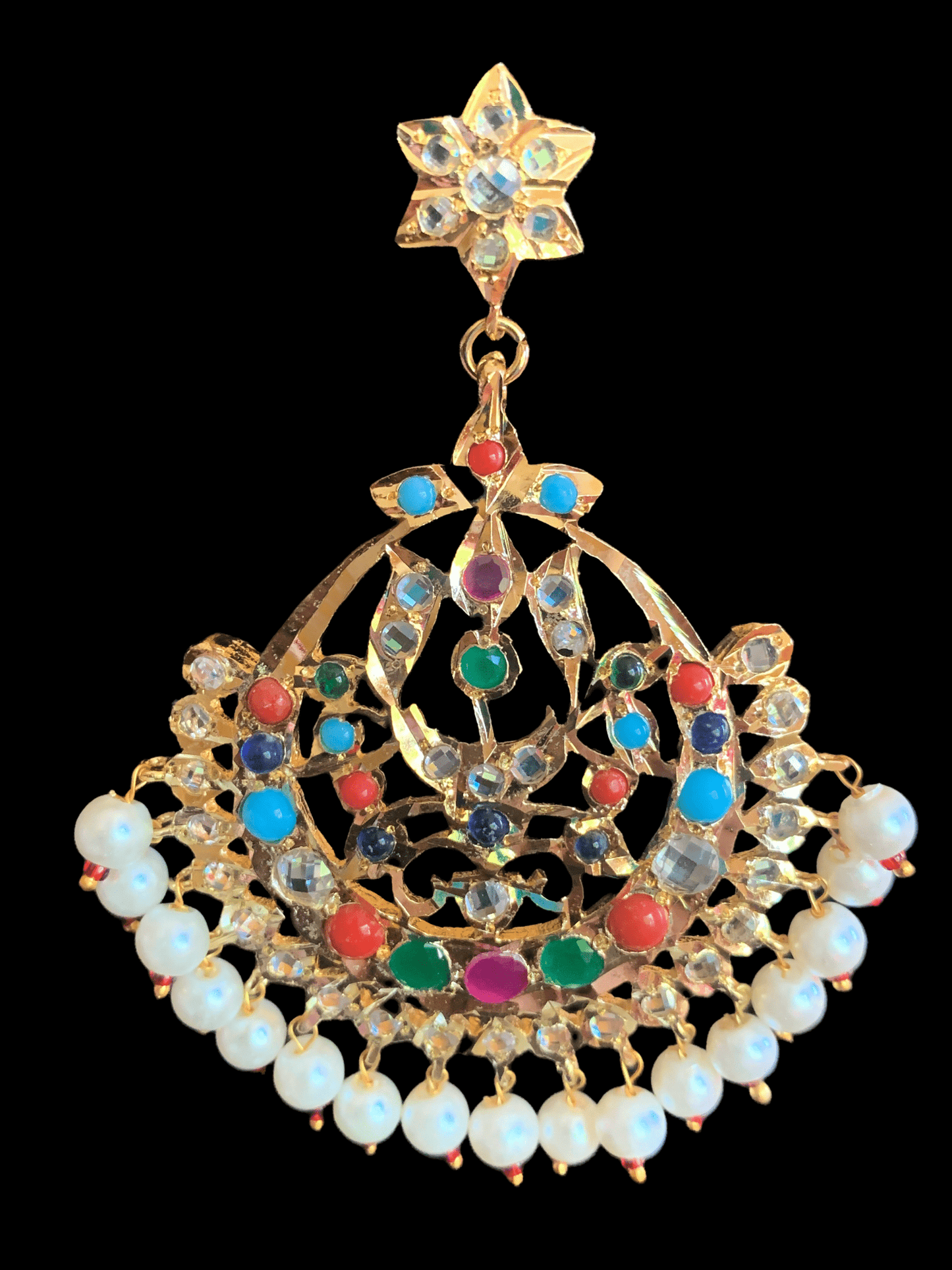 DER126 Sehra chandbali in Navratan . ( READY TO SHIP )