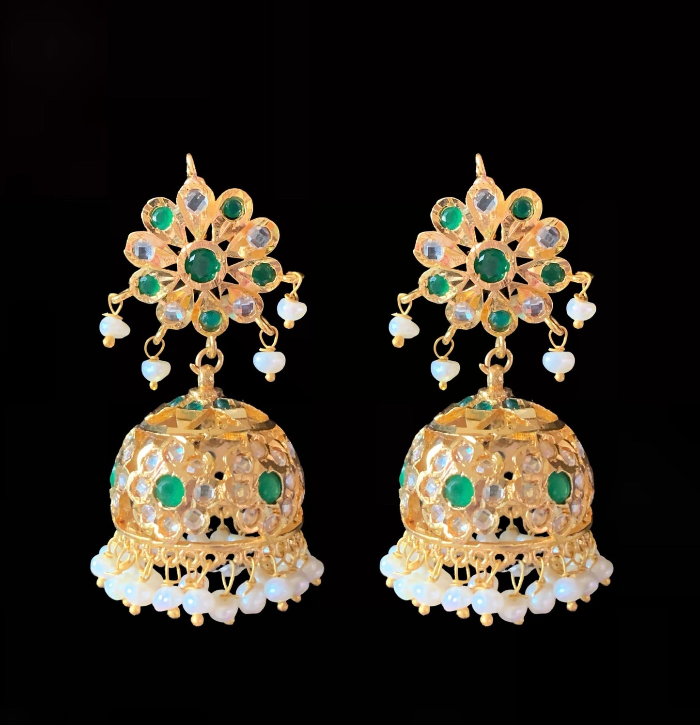 DER613 Navya fresh water pearls jhumka - emerald  ( READY TO SHIP )