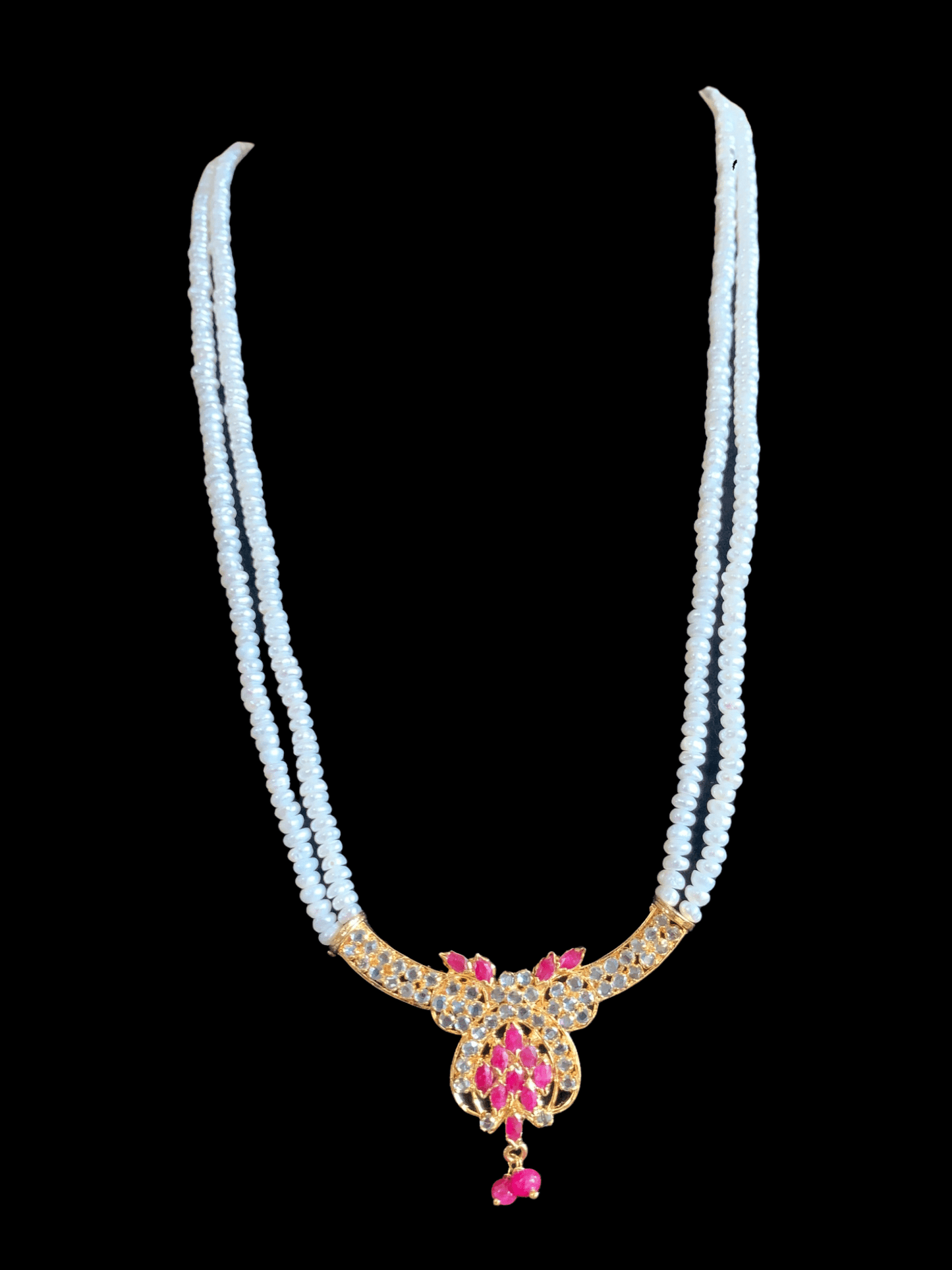 LN137 Ruby long necklace set in fresh water pearls ( READY TO SHIP )