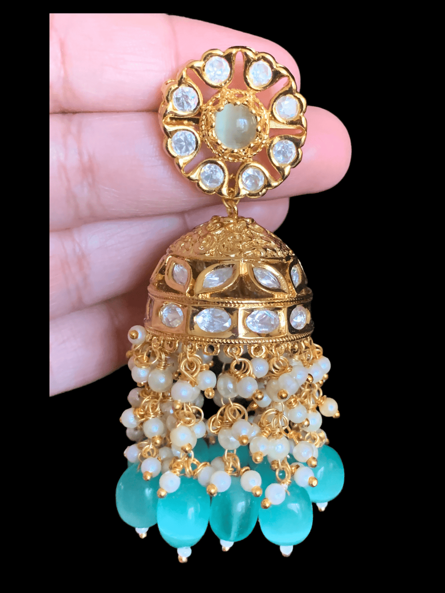 DER337 Shefa polki jhumka - Mint ( READY TO SHIP )