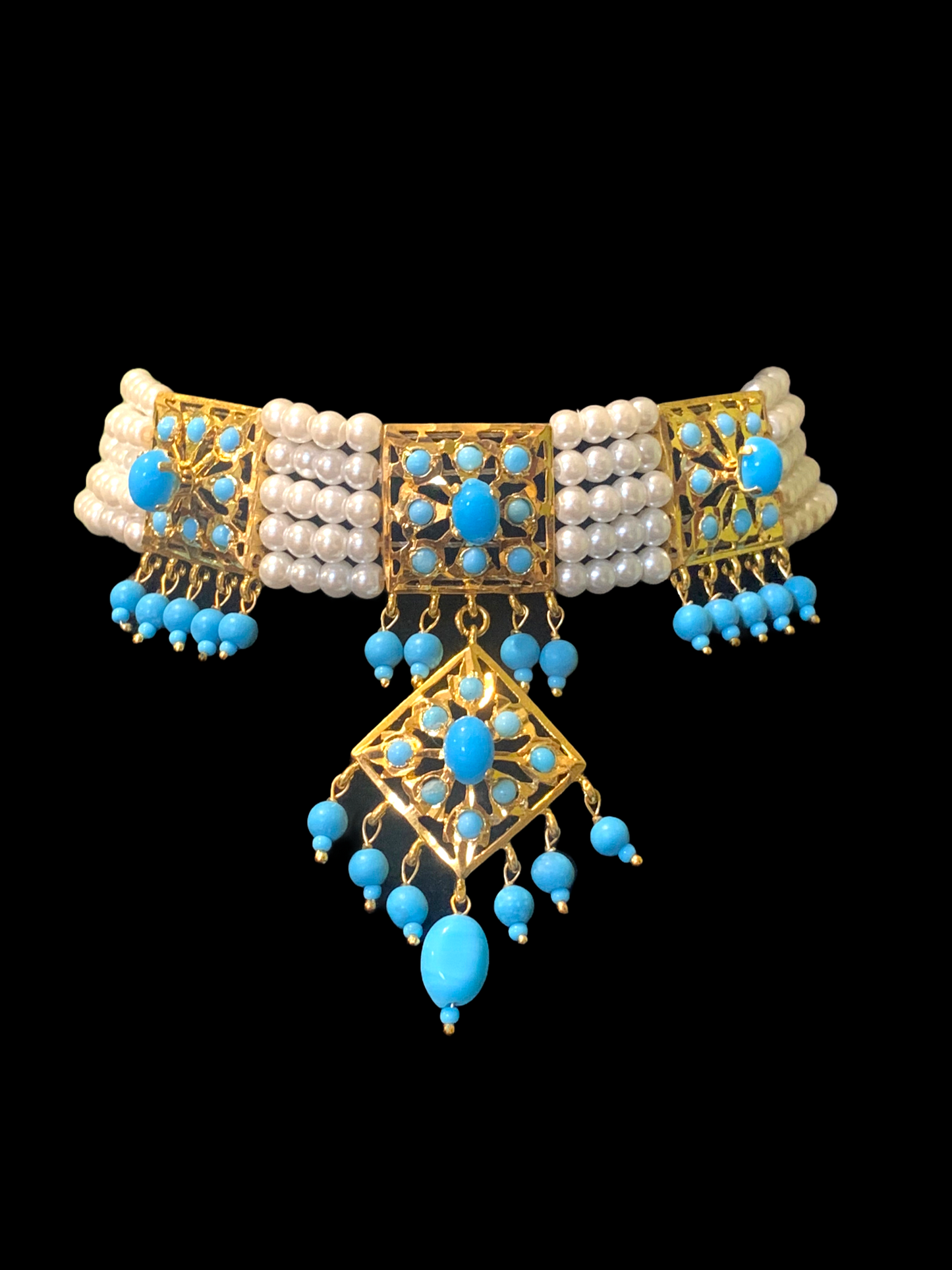 C197 Anushay ferozi / turquoise choker with earrings (SHIPS IN 4 WEEKS )