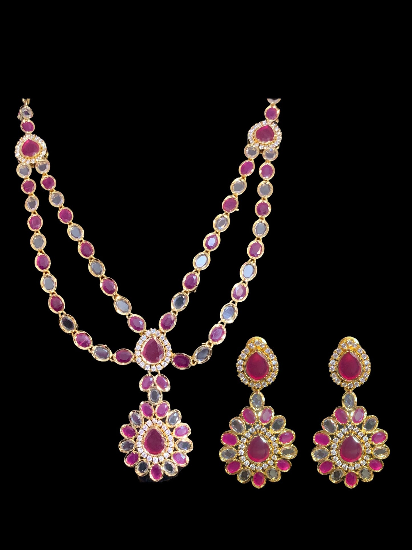 NS363 Farhat ruby gold plated short necklace with earrings