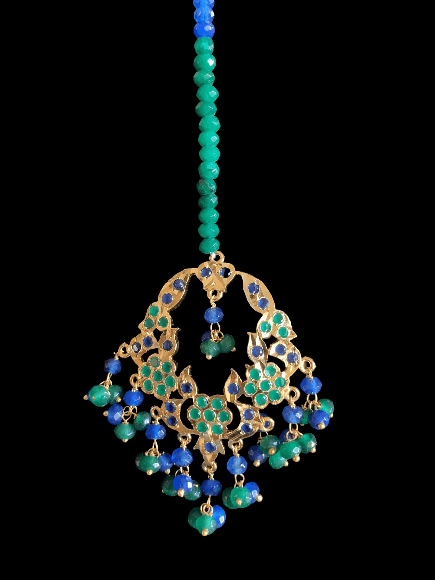 DJET24 Madhuri earrings tika set in blue green ( READY TO SHIP)