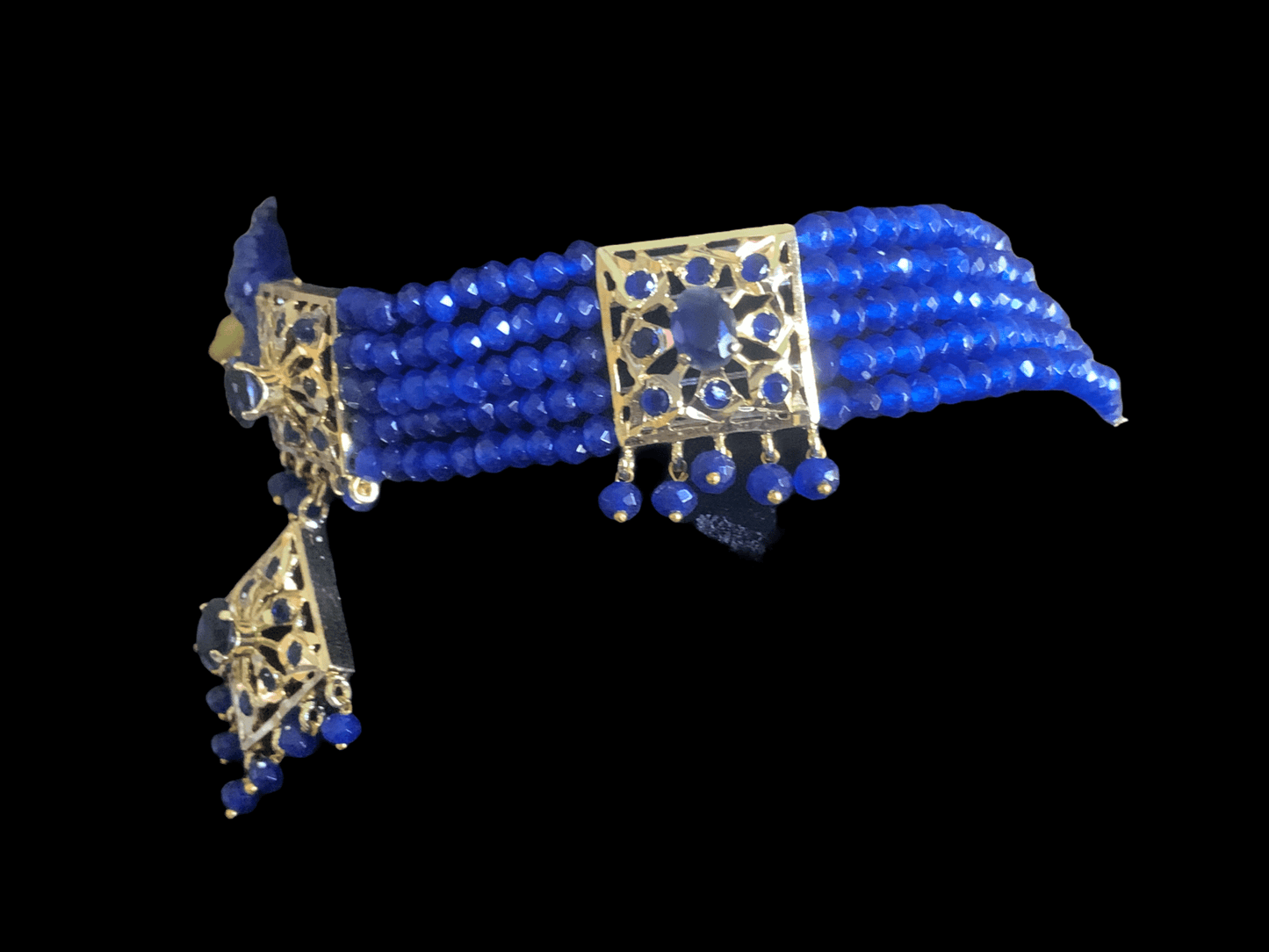 C125 Anushay choker set in blue beads ( SHIPS IN 4 WEEKS )