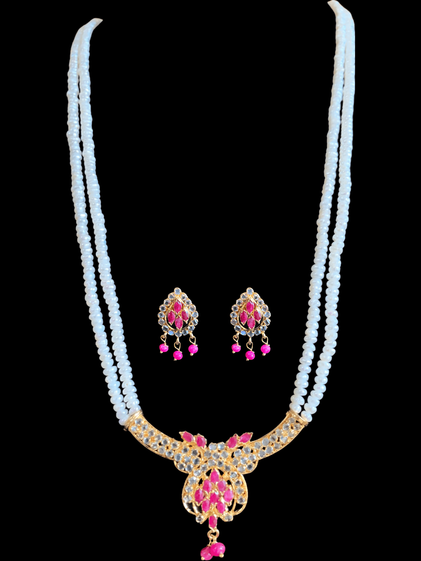 LN137 Ruby long necklace set in fresh water pearls ( READY TO SHIP )