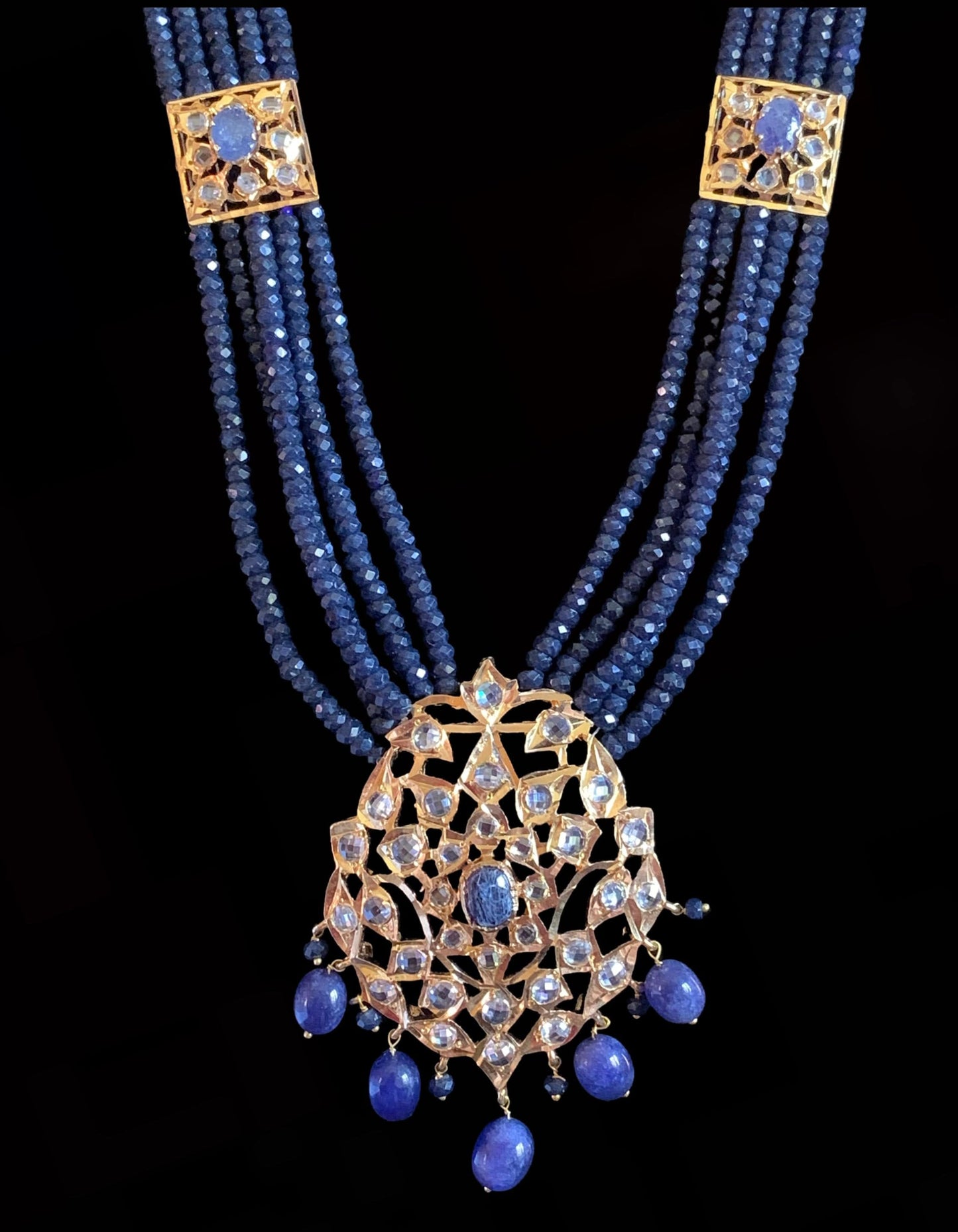 LN40 Hyderabadi Rani haar in sapphire beads and stones ( SHIPS IN 4 WEEKS )